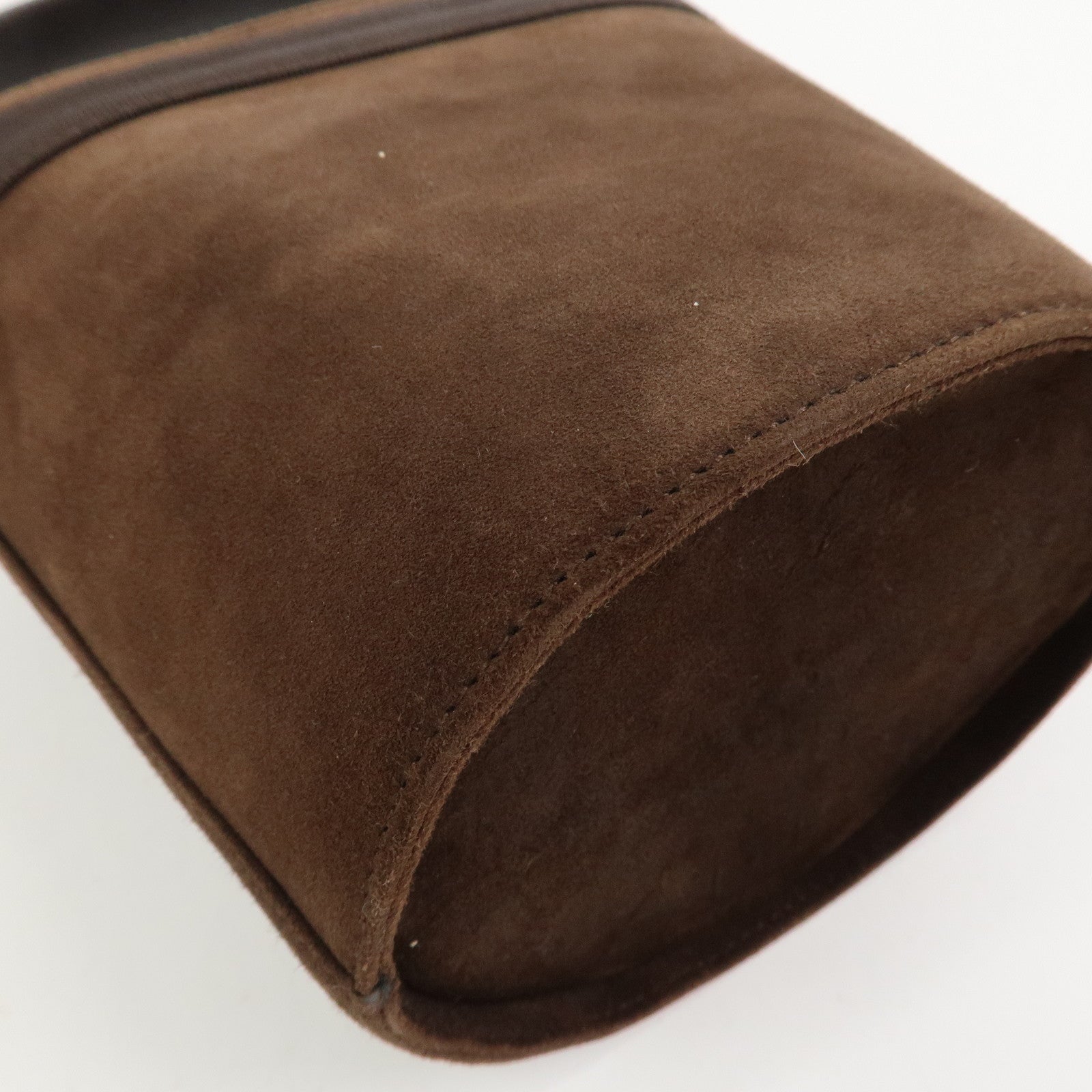 Ferragamo Vara Ribbon Suede Leather Hand Bag Brown Gold