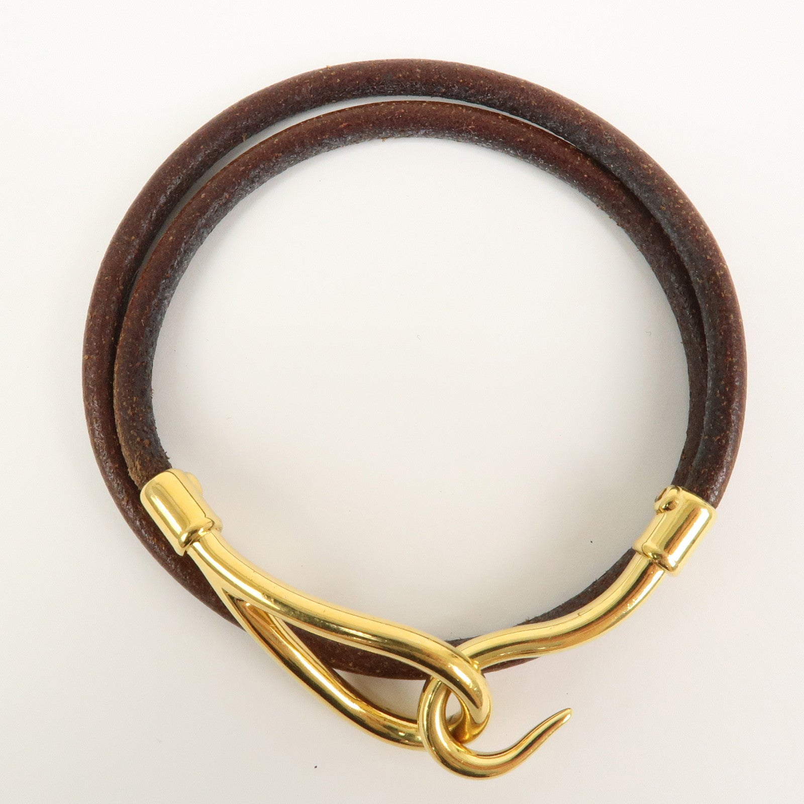 HERMES Jumbo Choker Leather Bracelet Gold Brown