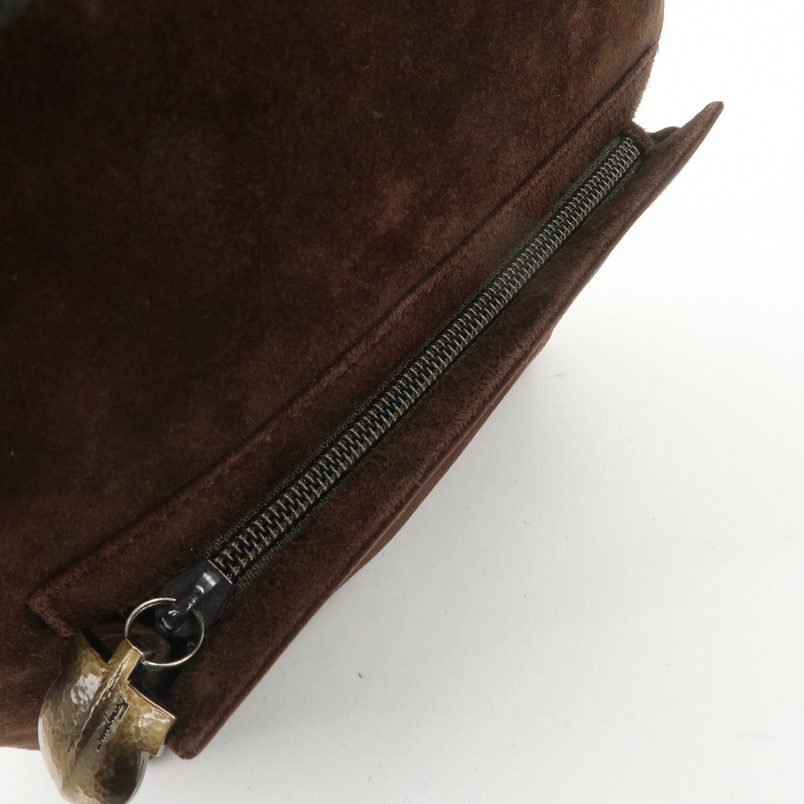 Ferragamo Gancini Suede Leather Shoulder Bag Brown