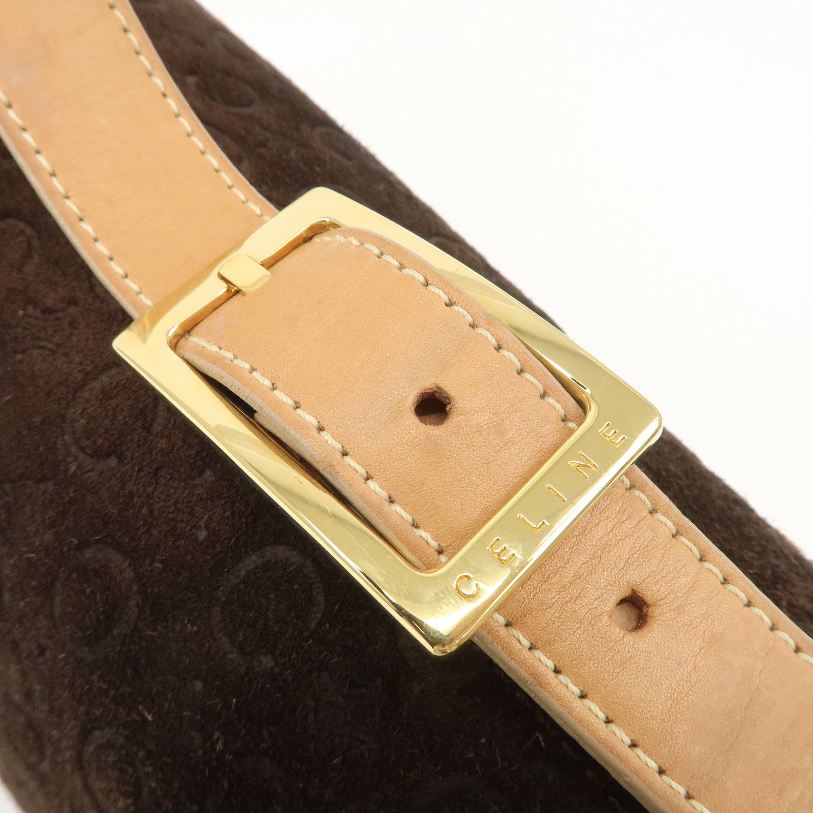 CELINE Macadam Leather Suede Shoulder Bag Hand Bag Brown