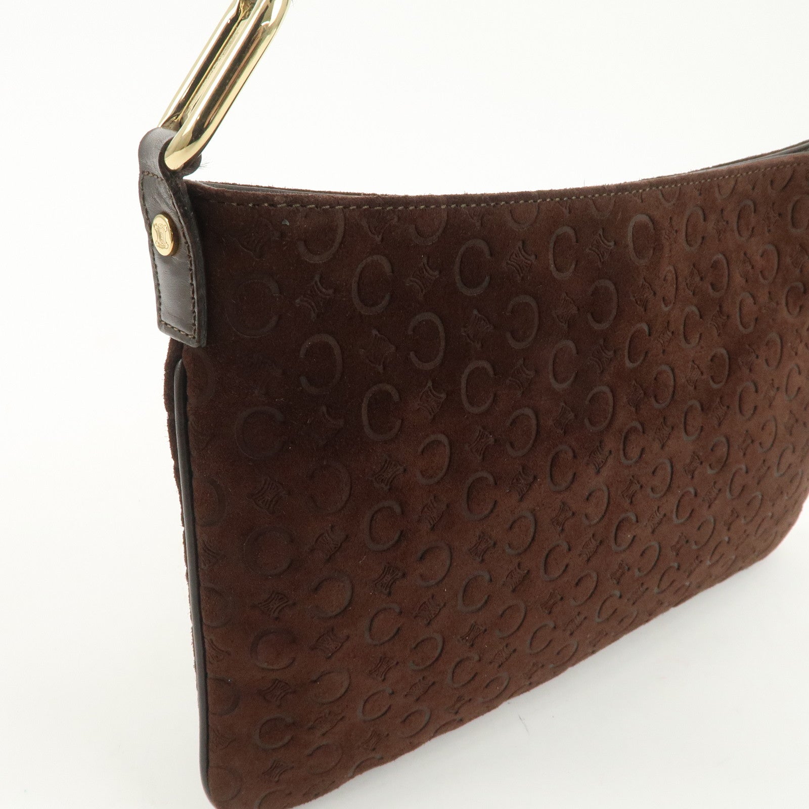 CELINE C Macadam Suede Leather Shoulder Bag Brown