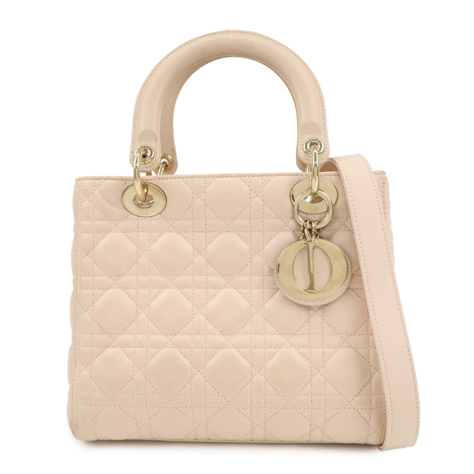 Christian Dior Cannage Leather 2Way Bag Shoulder Bag Pink Beige Used