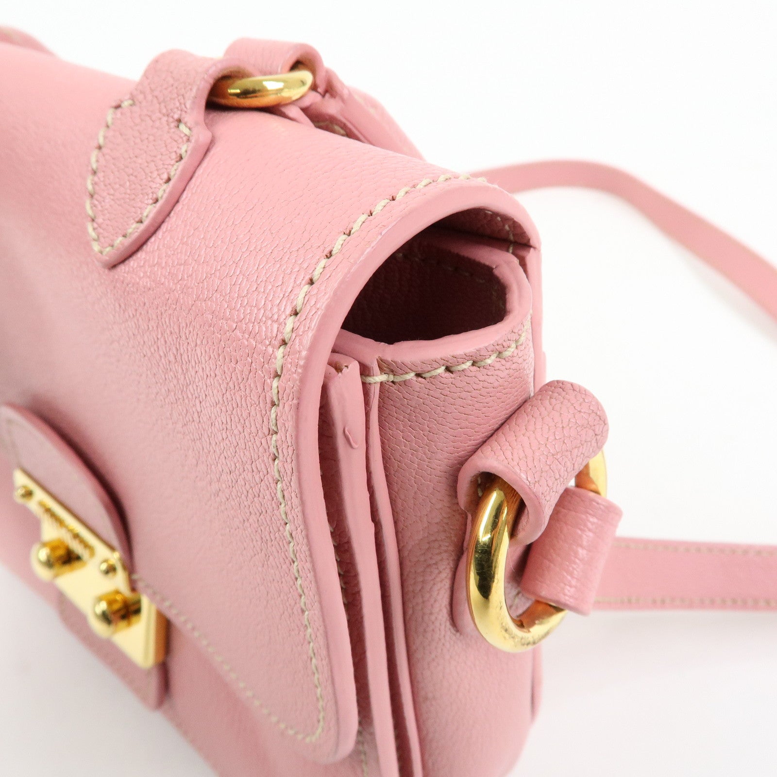 MIU MIU Madras Leather Top Handle 2Way Bag Hand Bag Pink RN0717