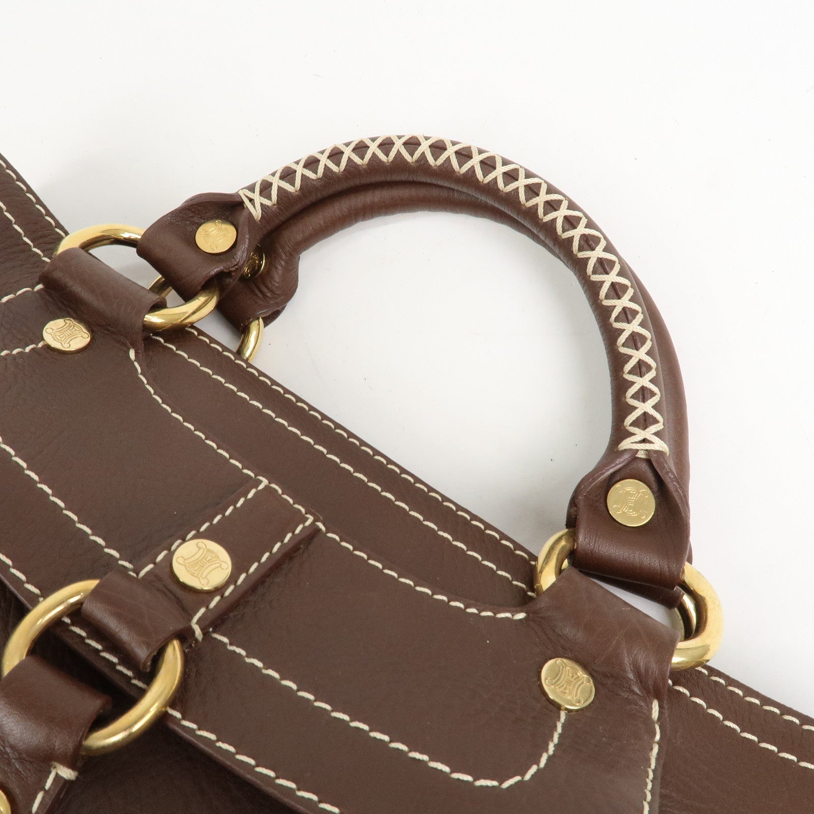 CELINE Leather Boogie Bag Hand Bag Tote Bag Brown Gold HDW
