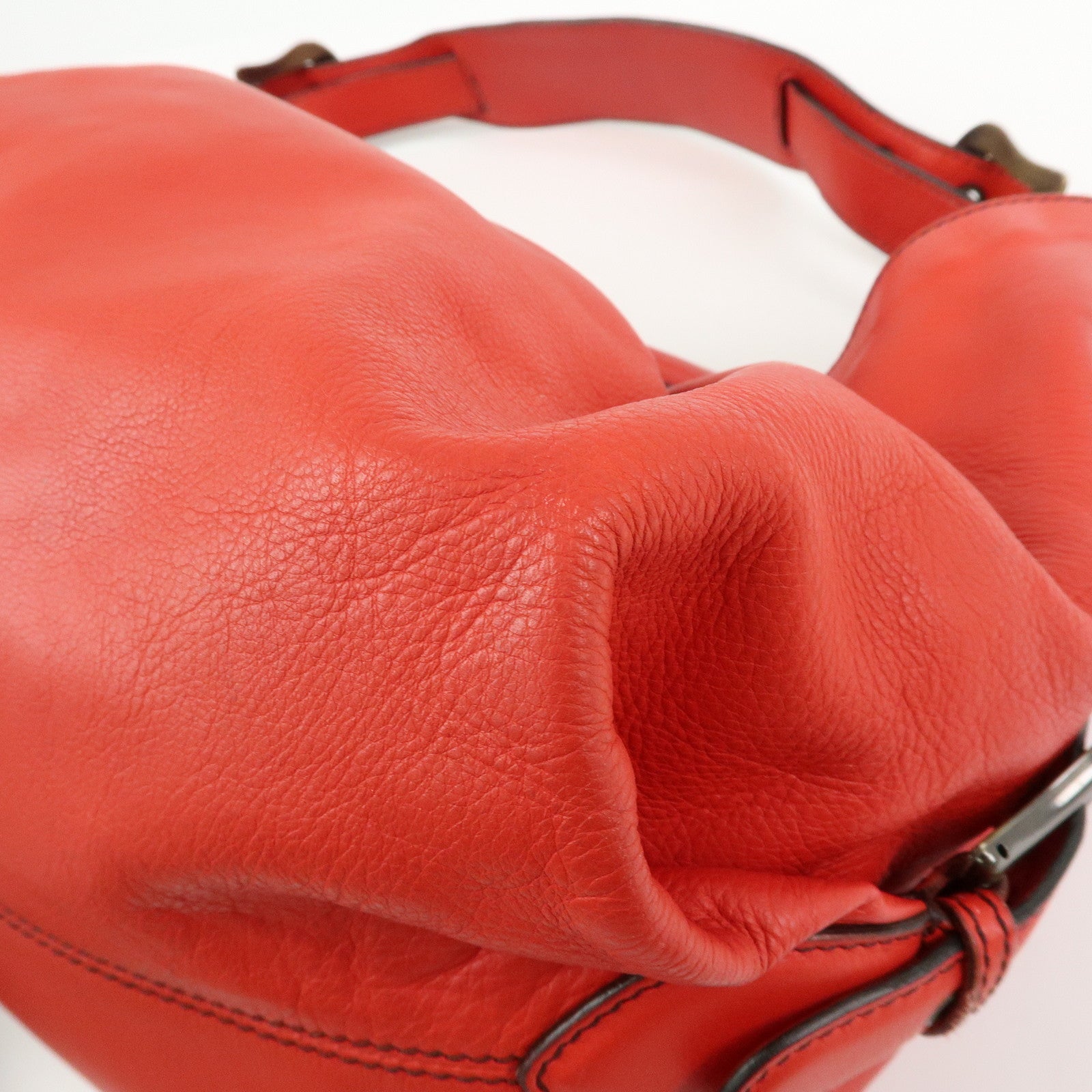 FENDI Logo Leather Shoulder Bag Hand Bag Doctor's Bag Red 8BR579