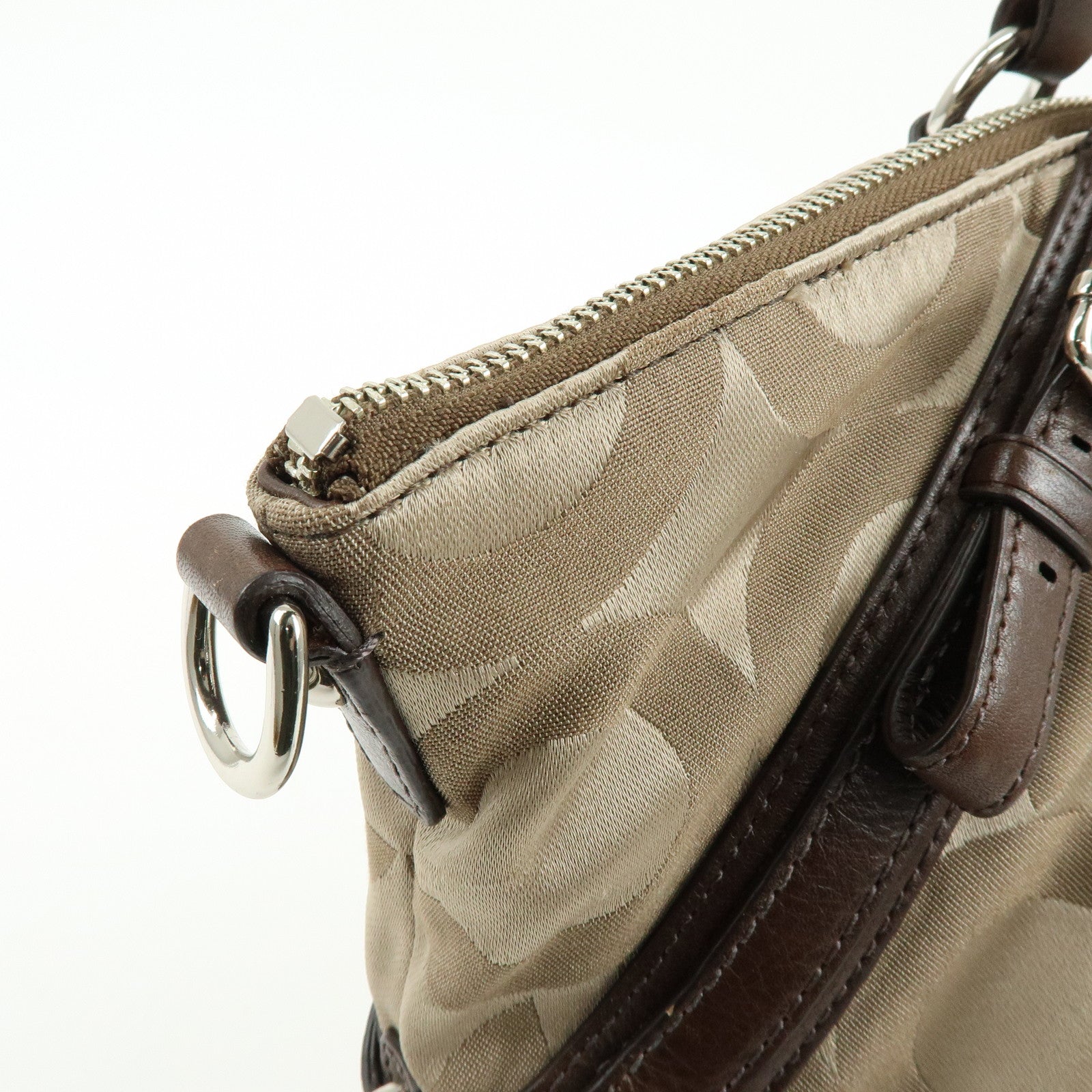 COACH Signature Nylon Learher 2Way Shoulder Bag Hand Bag Gold Brown