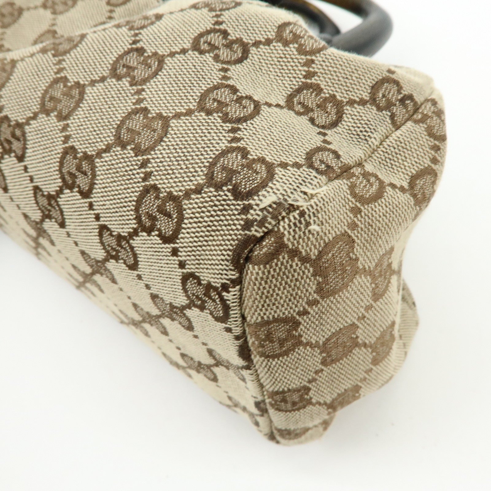 GUCCI GG Monogram Canvas Wood Handle Hand Bag Brown 112683