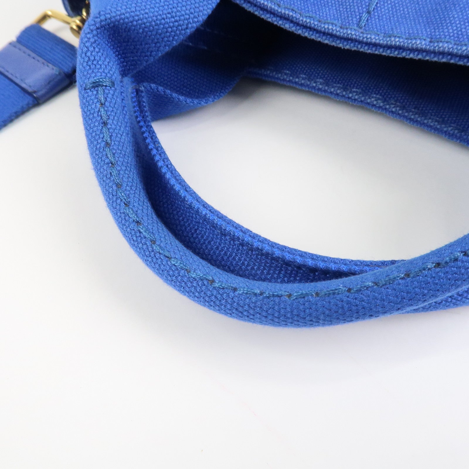 PRADA Logo Canapa Mini Canvas 2Way Tote Shoulder Bag Blue BN2439 Used