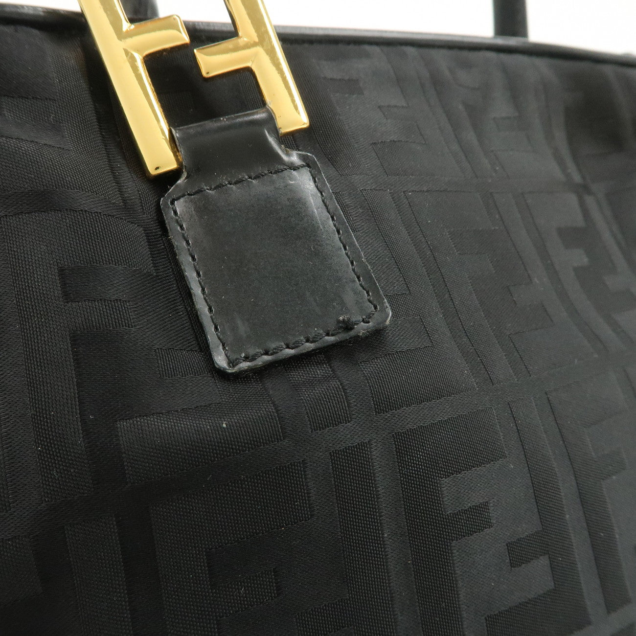 FENDI Zucca Nylon Hand Bag Shoulder Bag Black Gold