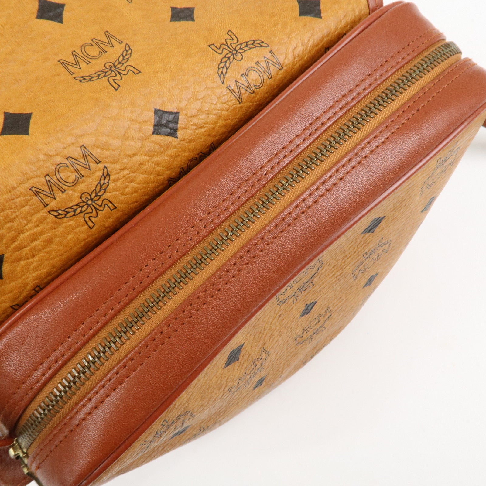 MCM Visetos Leather Shoulder Bag Crossbody Bag Brown