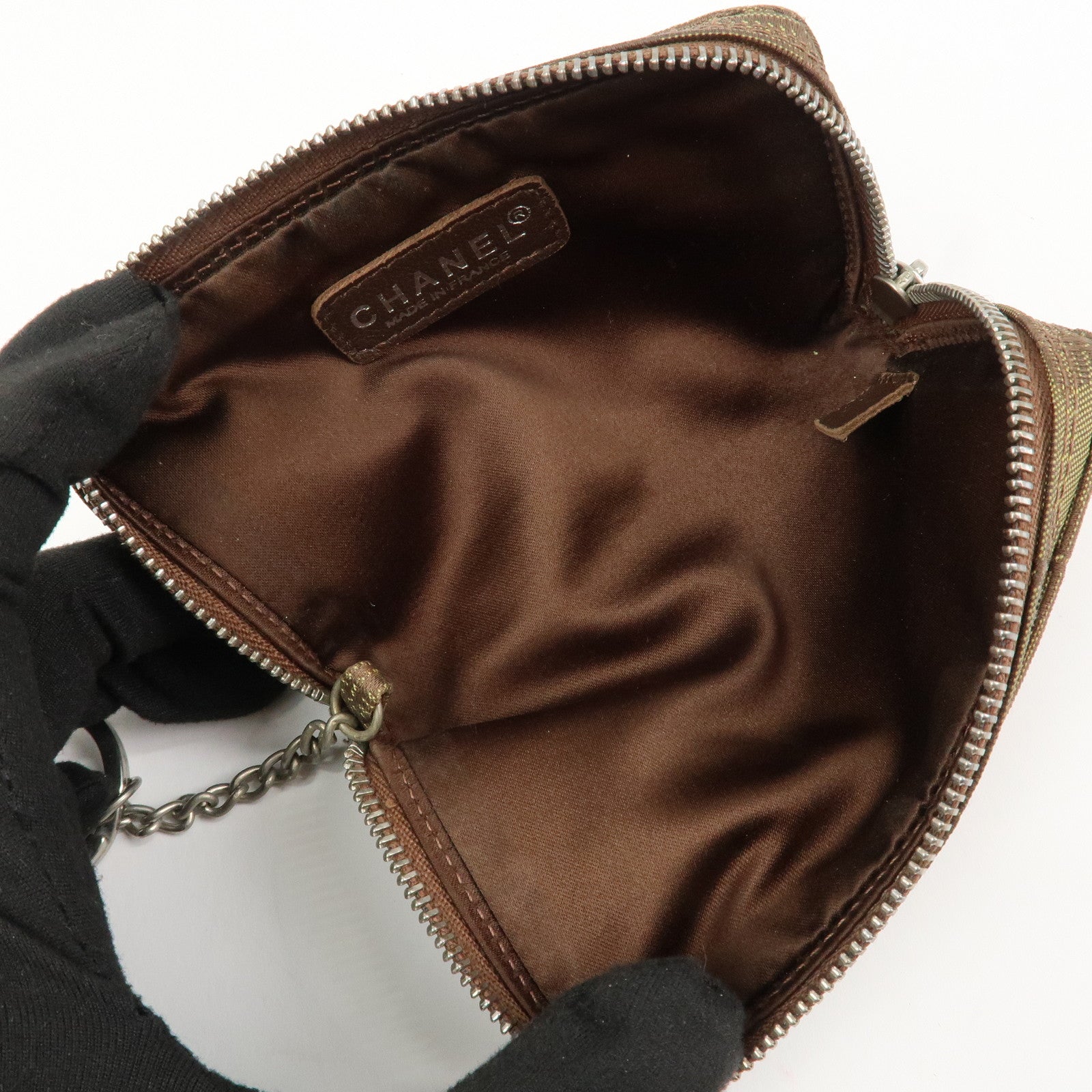 CHANEL New Travel Line Nylon Jacquard Cosmetic Pouch Khaki