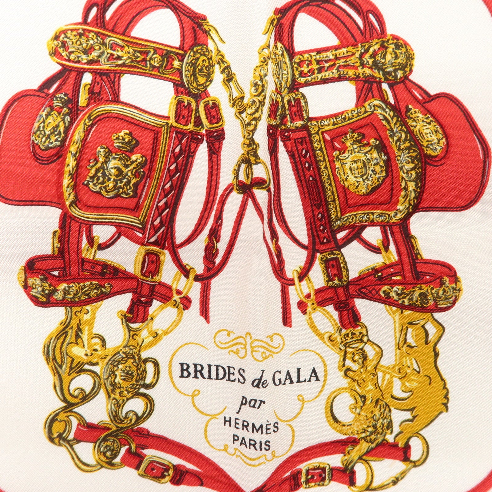 HERMES Carre Nano Silk 100% Scarf  BRIDES DE GALA White Red