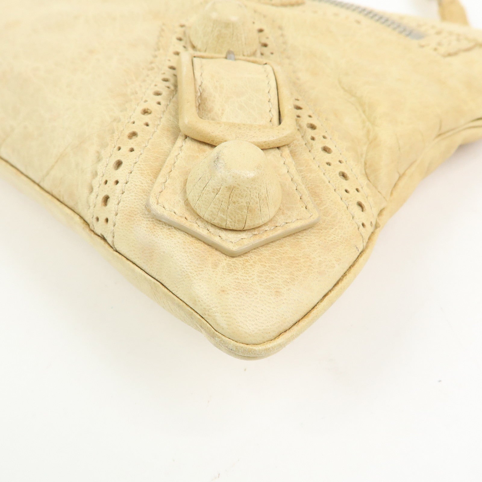 BALENCIAGA Leather Giant Clutch Bag Pouch Beige 204533