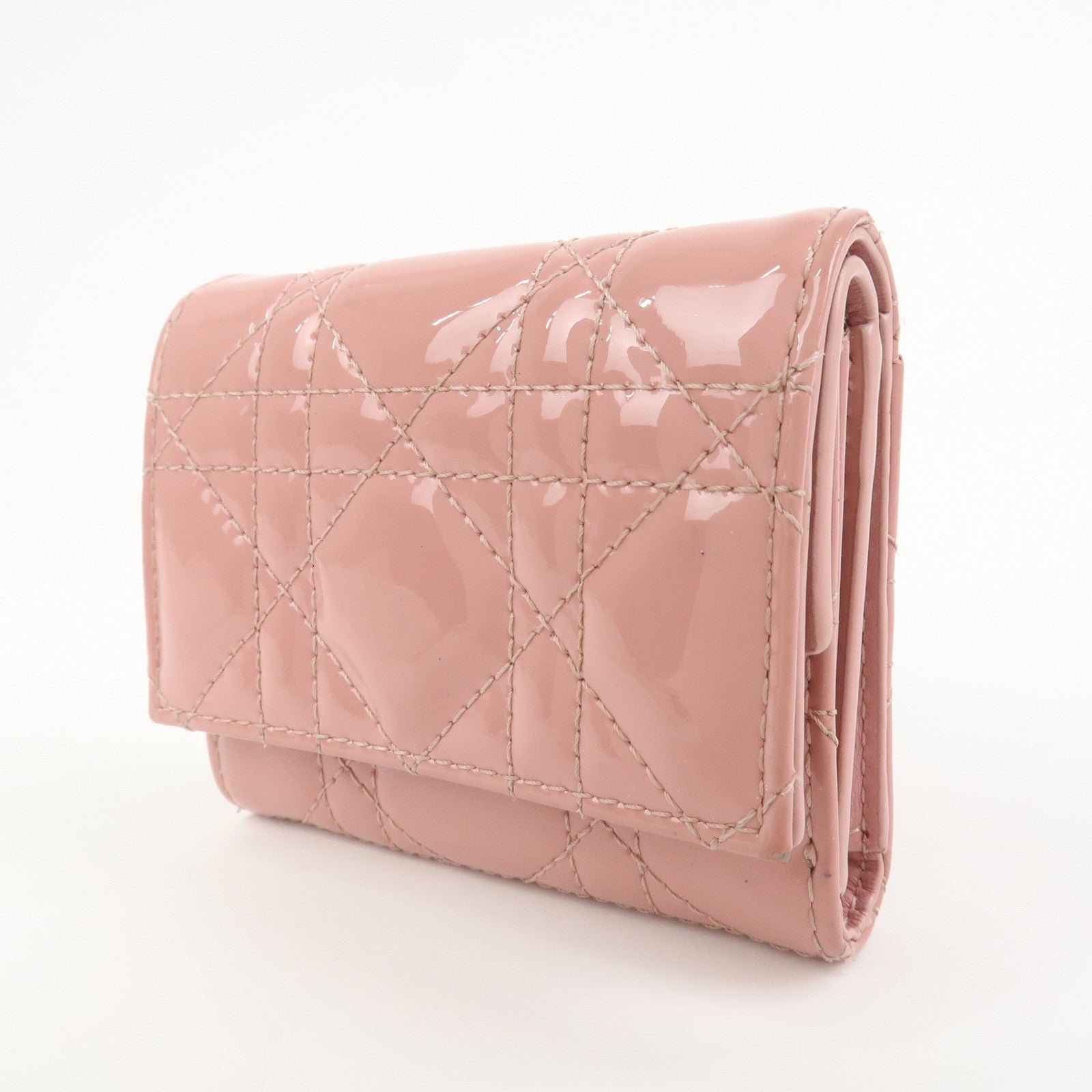 Christian Dior Canage Patent Leather Compact Wallet Pink
