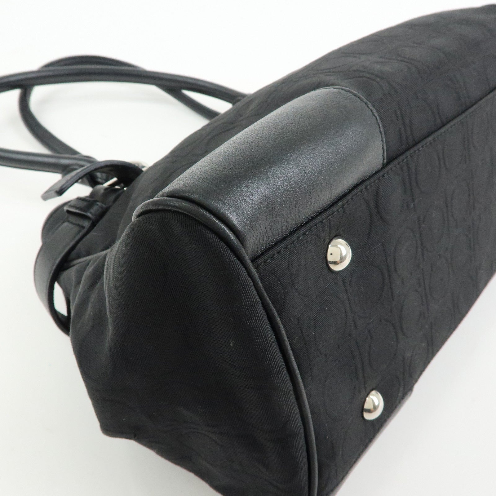 Ferragamo Ganchini Nylon Leather Shoulder Bag Hand Bag Black