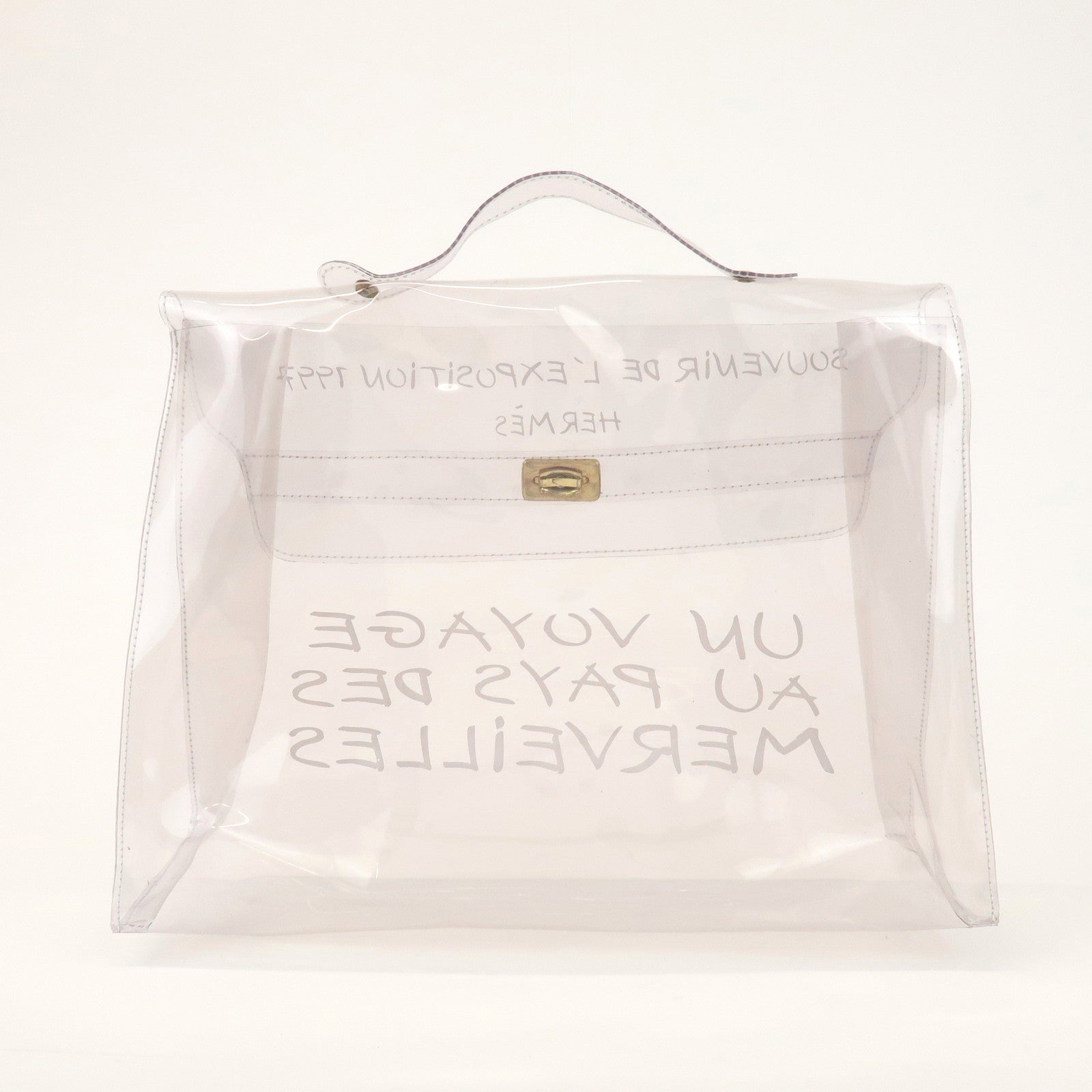 HERMES Kelly Vinyl Hand Bag Clear Gold
