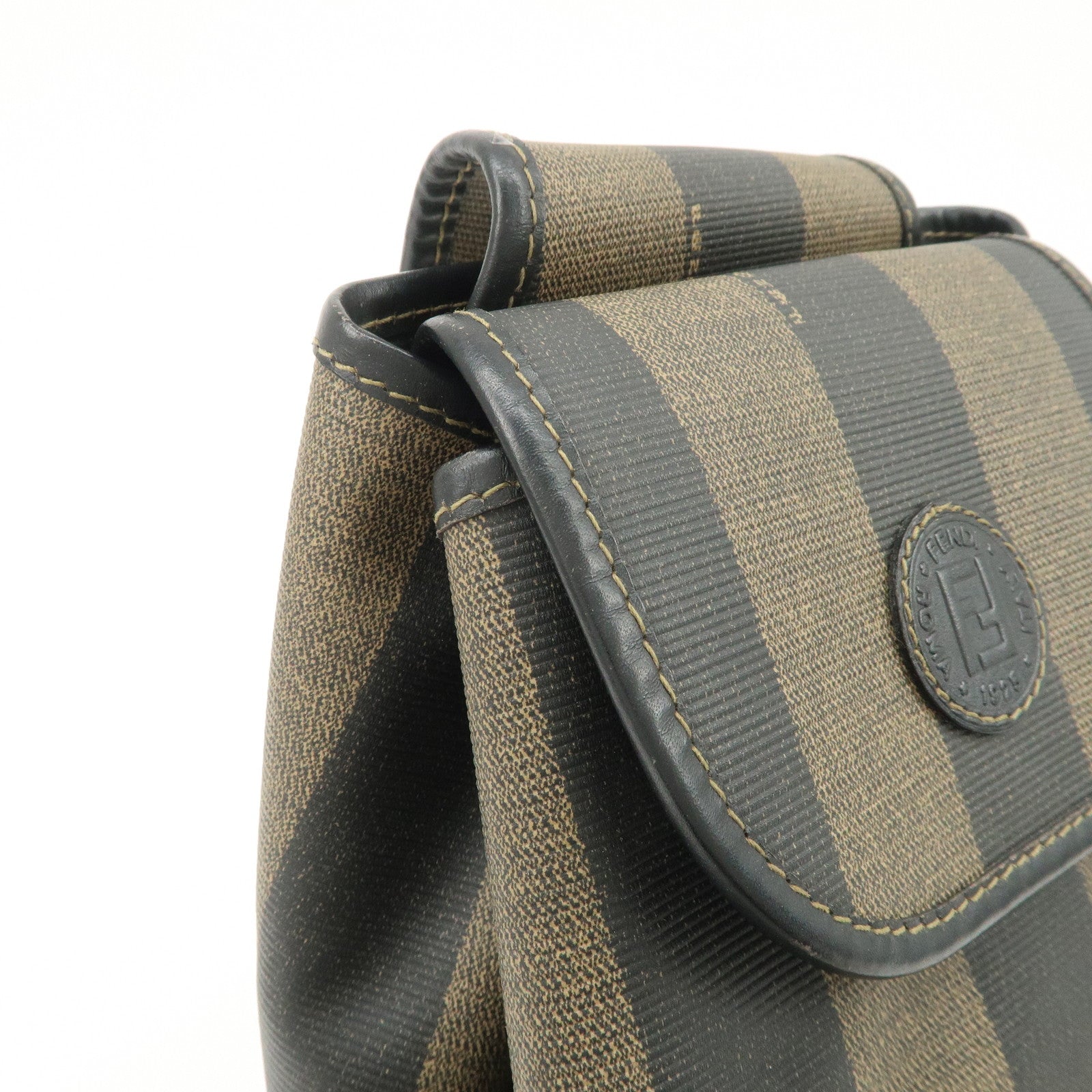 FENDI PVC Canvas Leather Back Pack Body Bag Black Brown 14559