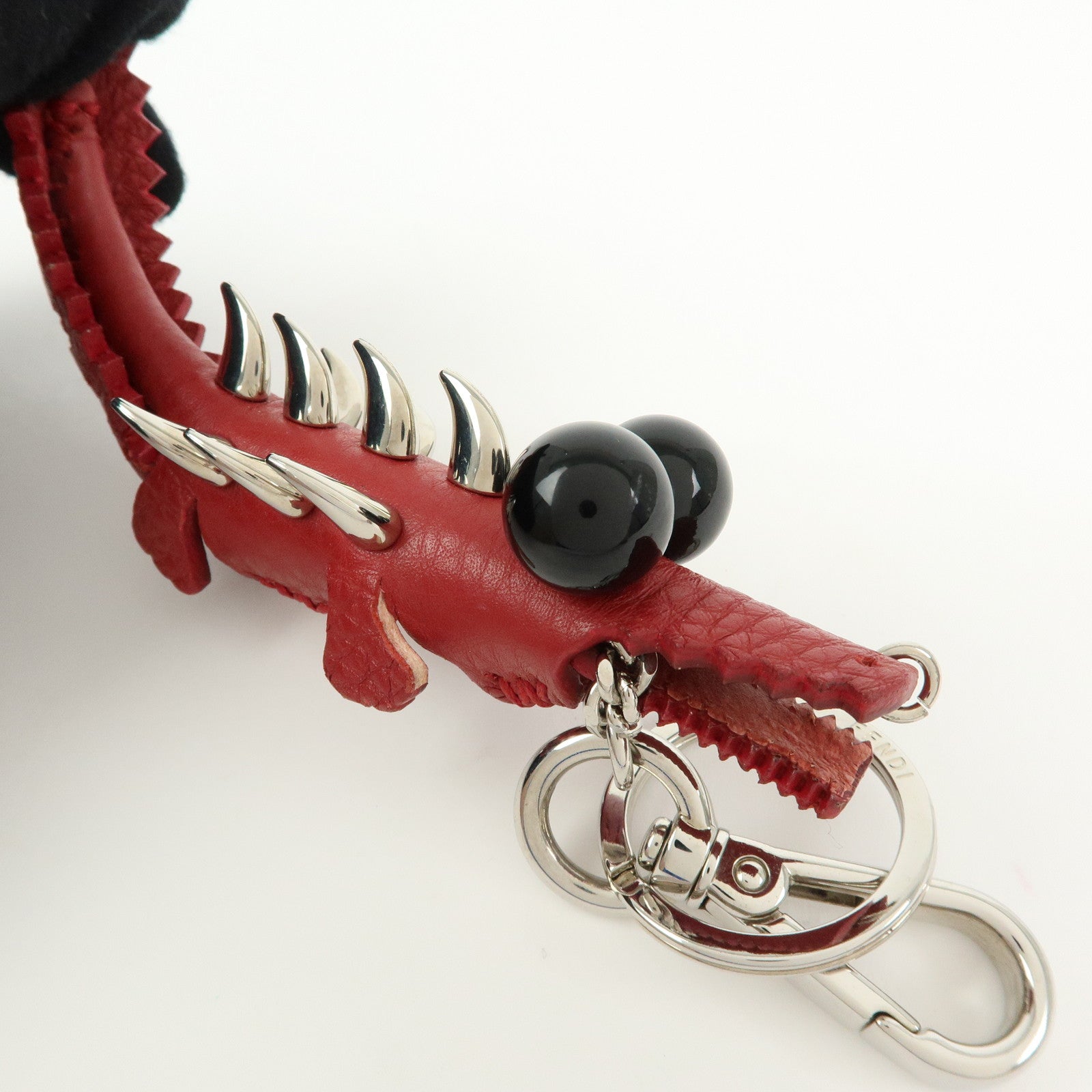FENDI Calf Leather Alligator Bag Charm Key Chain Key Holder Red