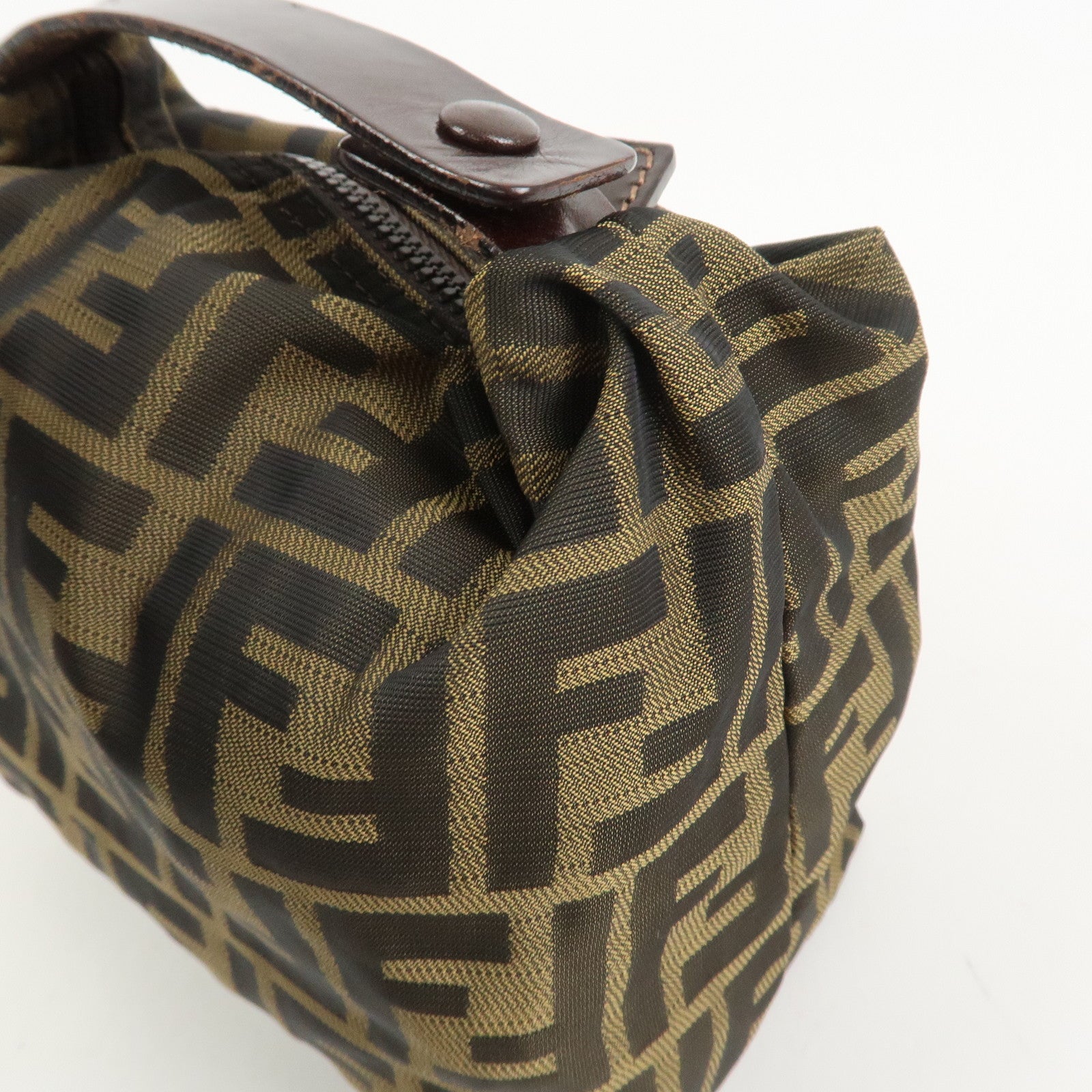 FENDI Zucca Canvas Leather Hand Bag Pouch Bag Brown Black 226540