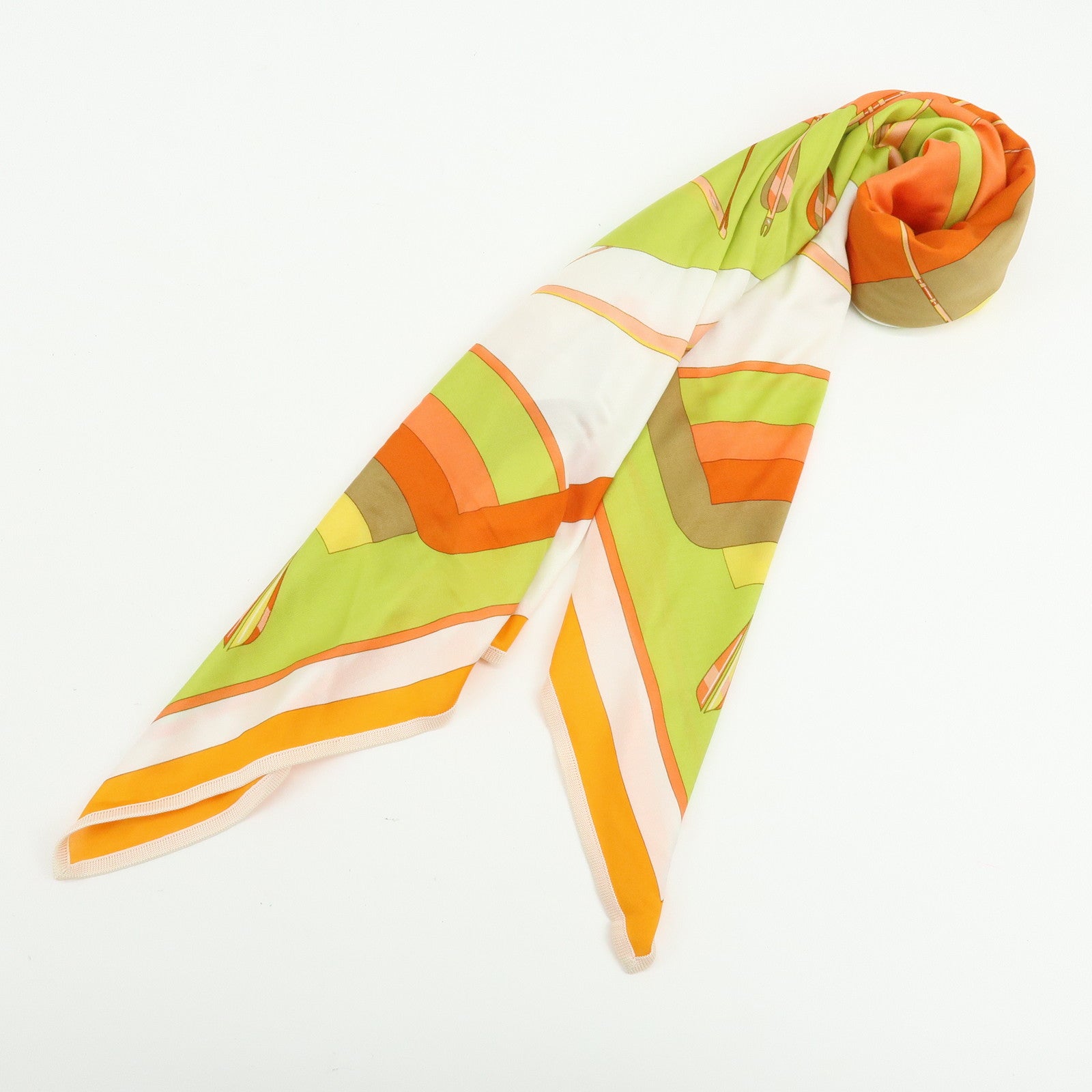 HERMES Carre 90 Silk 100% Scarf ARCS~EN~CIEL Orange White