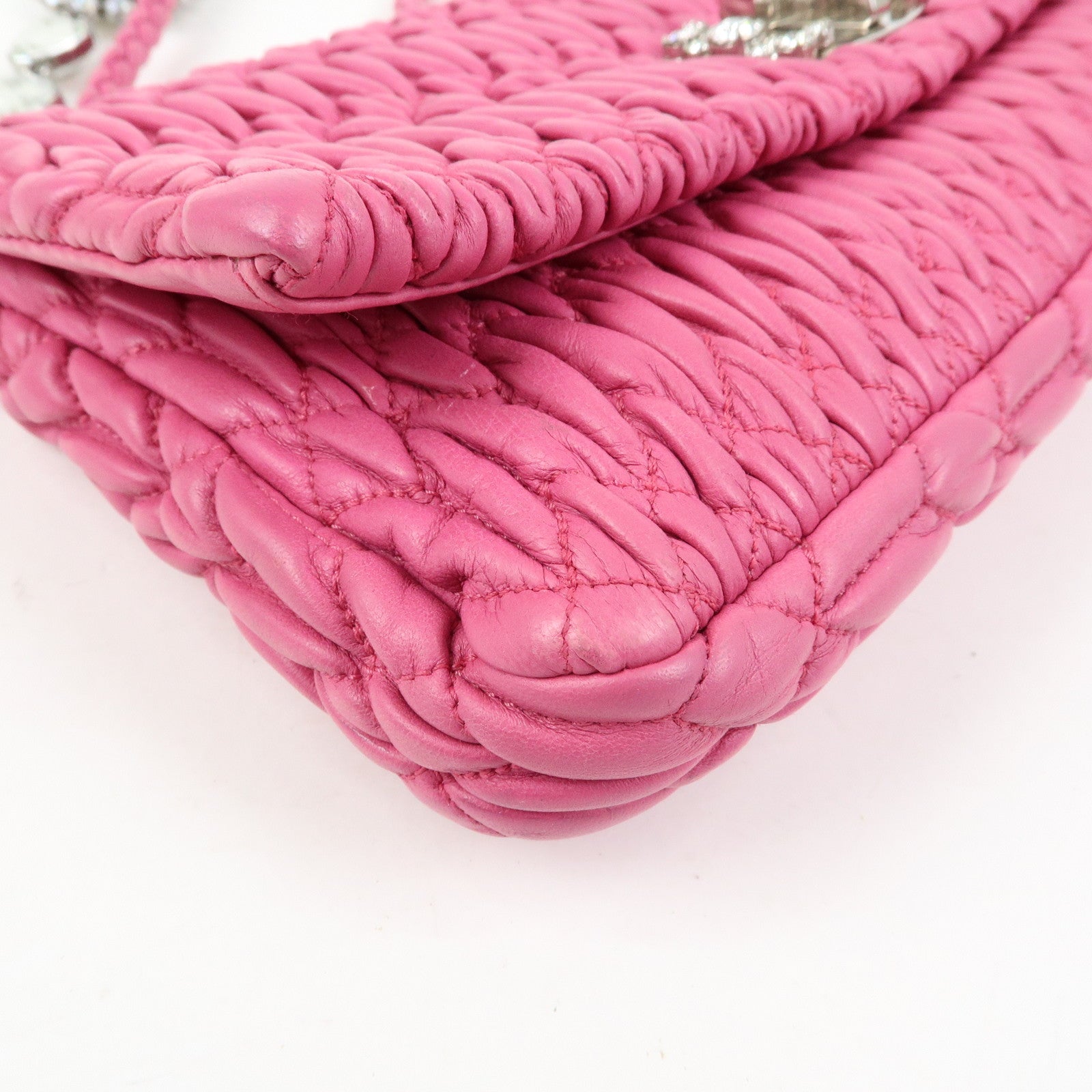 MIU MIU Matelasse Nappa Leather Rhinestone 2Way Bag Pink RP0169