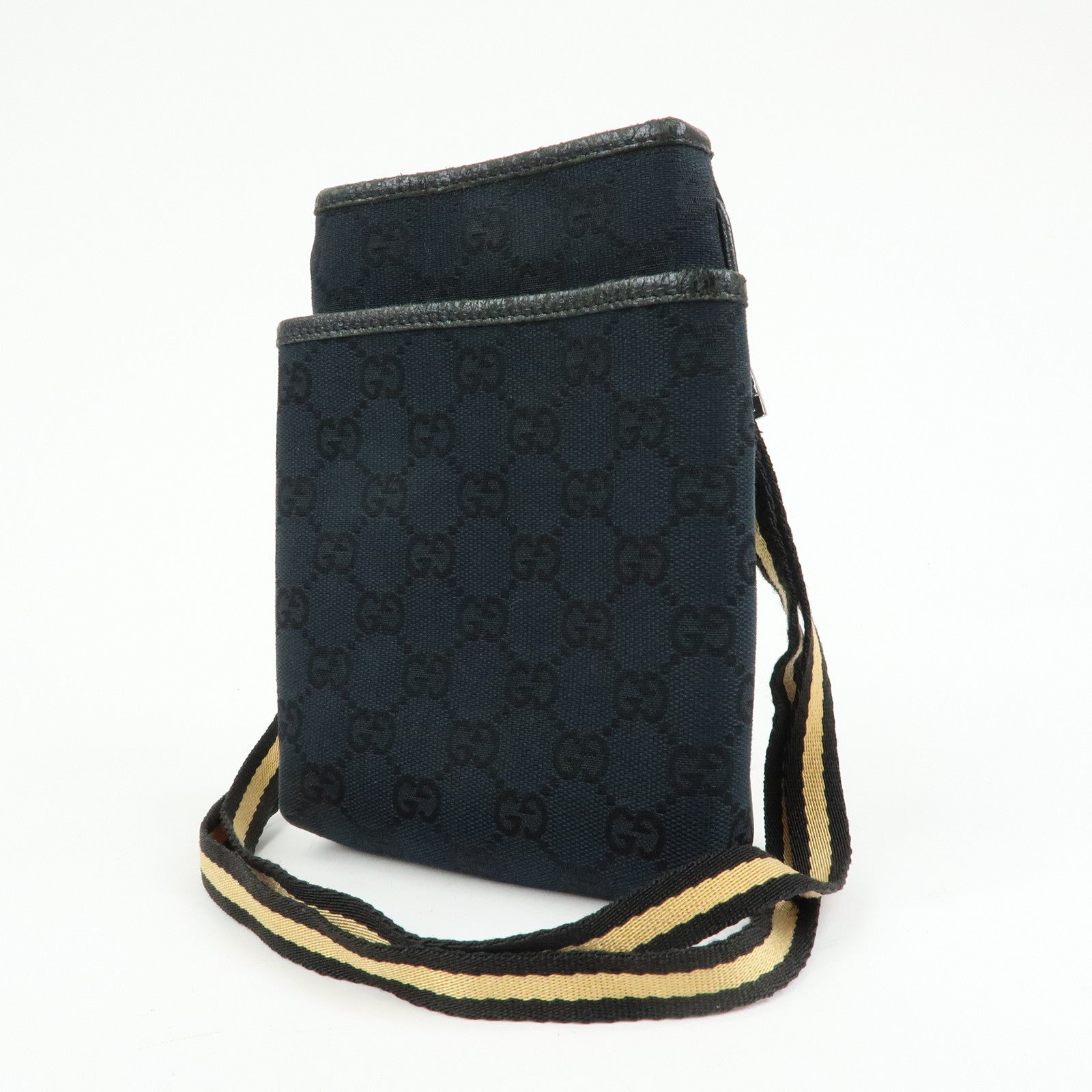 GUCCI Sherry GG Canvas Leather Small Shoulder Bag Black 141863