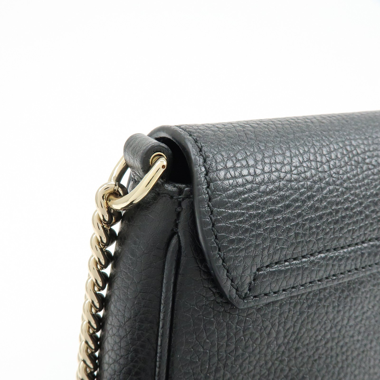 GUCCI SOHO Interlocking G Leather Chain Shoulder Bag Black 536224