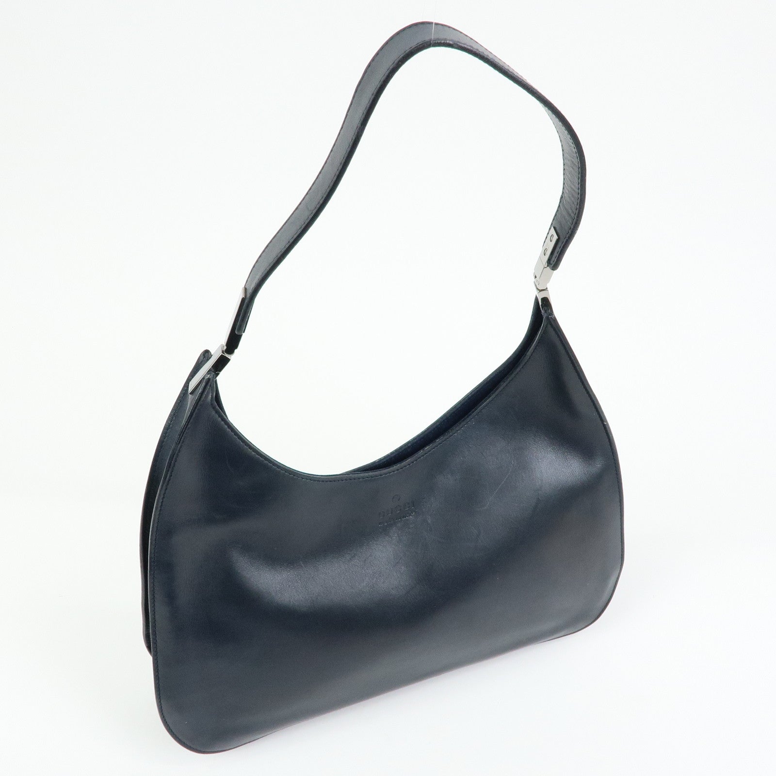 GUCCI Logo Leather Shoulder Bag Hand Bag Navy 001・3767