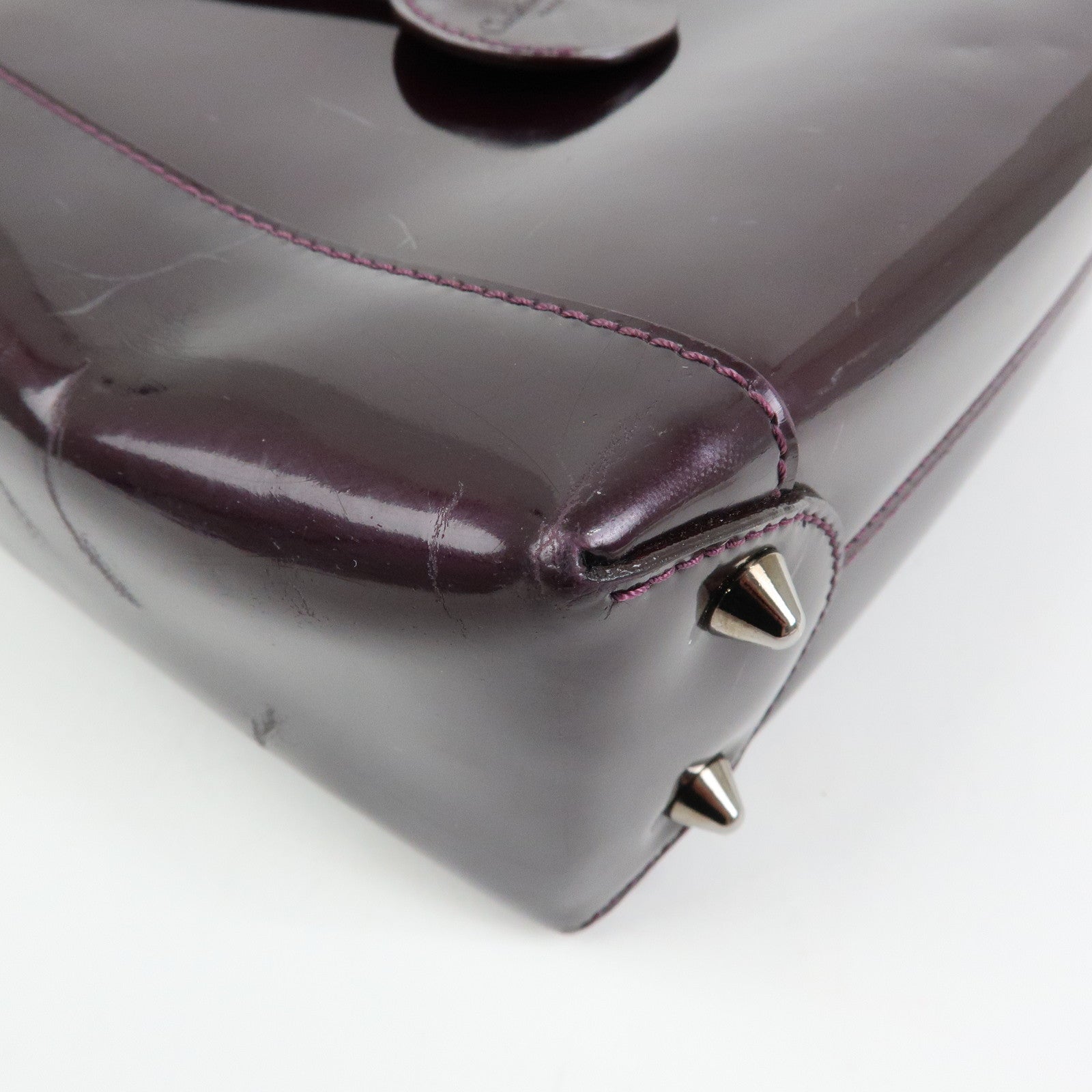 Christian Dior Maris Pearl Patent Leather Tote Bag Hand Bag Purple
