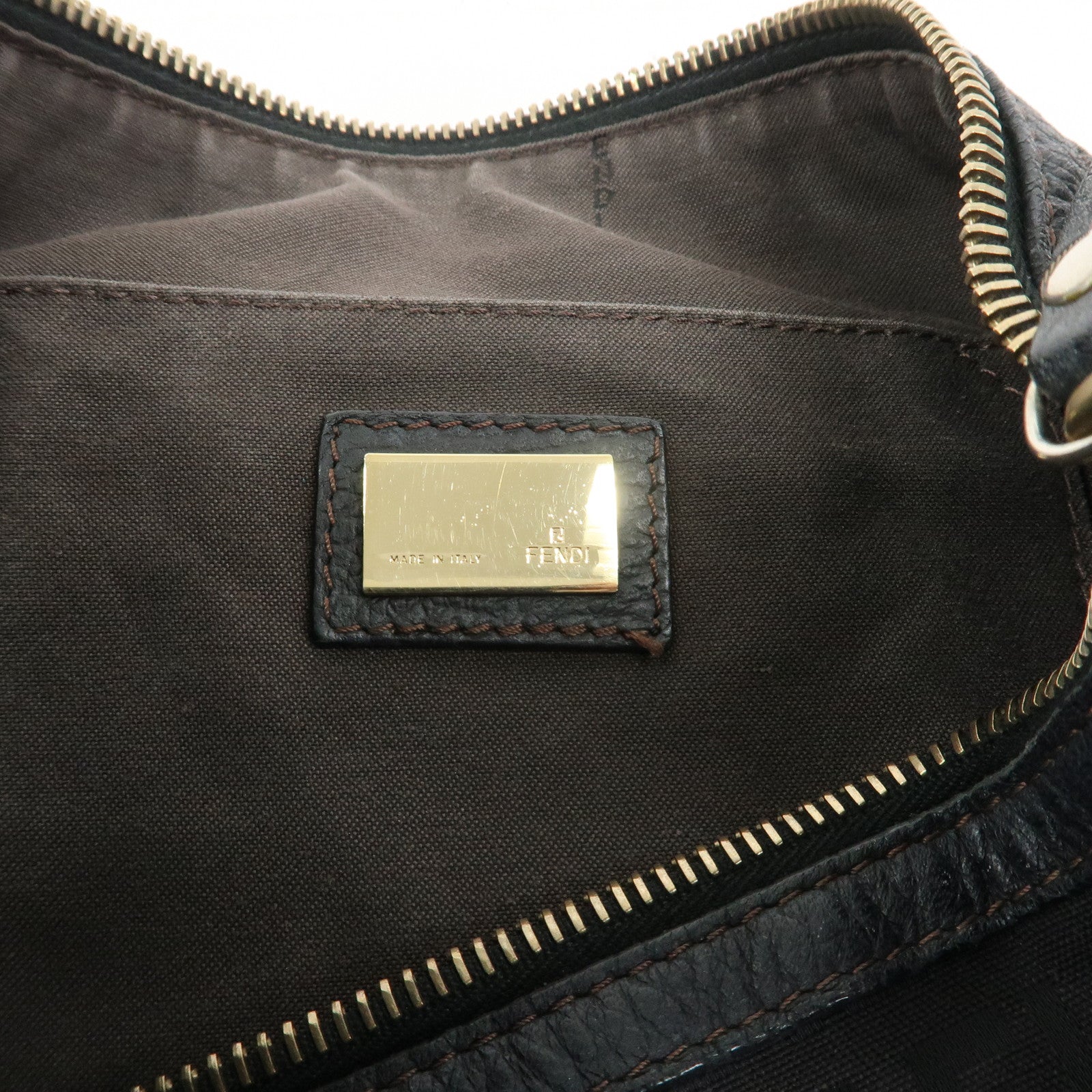 FENDI Zucchino Canvas Leather Shoulder Crossbody Bag Black 8BT090