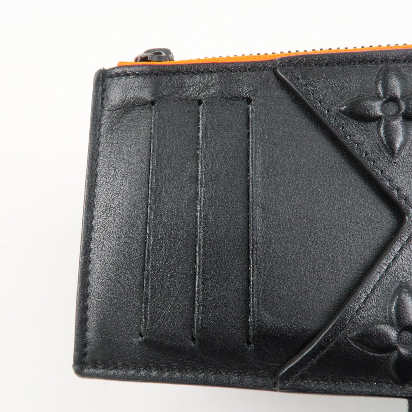 Louis Vuitton Monogram Seal Leather Coin Card Holder Black M80827 Used