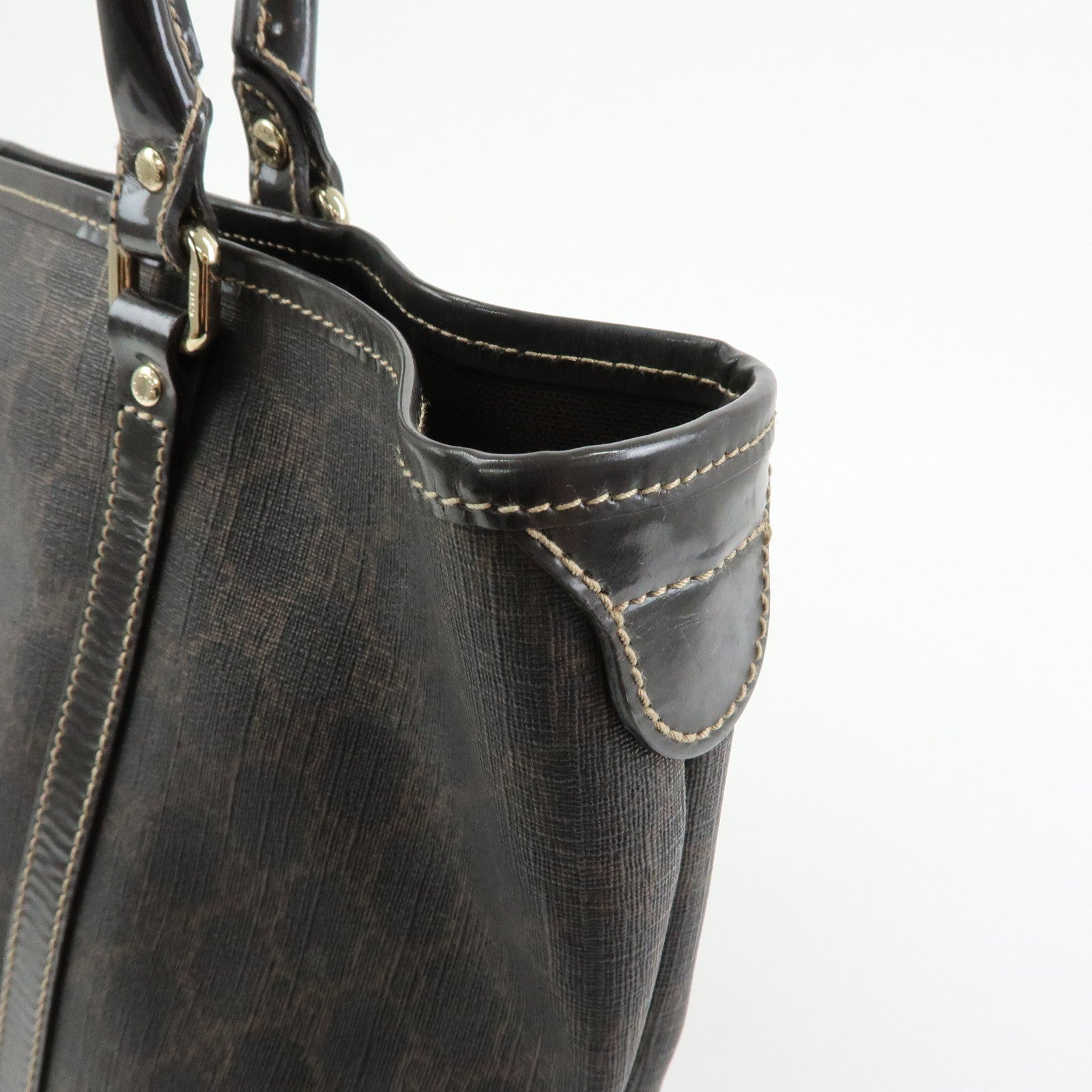 GUCCI GG Supreme Patent Leather Tote Bag Shoulder Bag Brown 197953