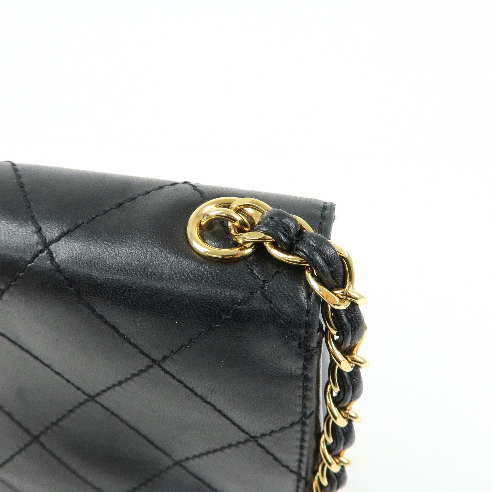 CHANEL Matelasse Lamb Skin Chain Shoulder Bag Black Gold
