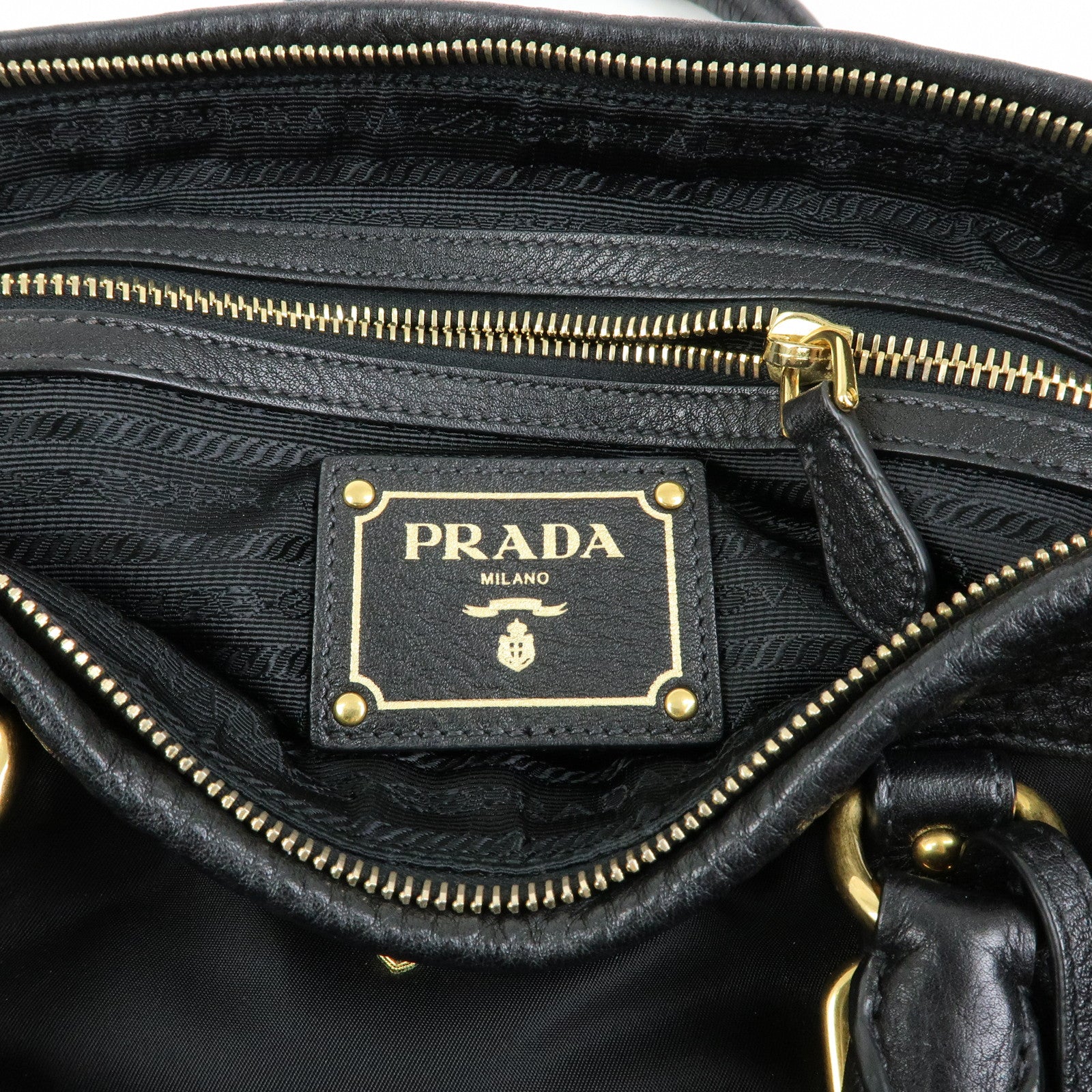 PRADA Logo Nylon Leather 2Way Shoulder Bag Hand Bag Black BN2032