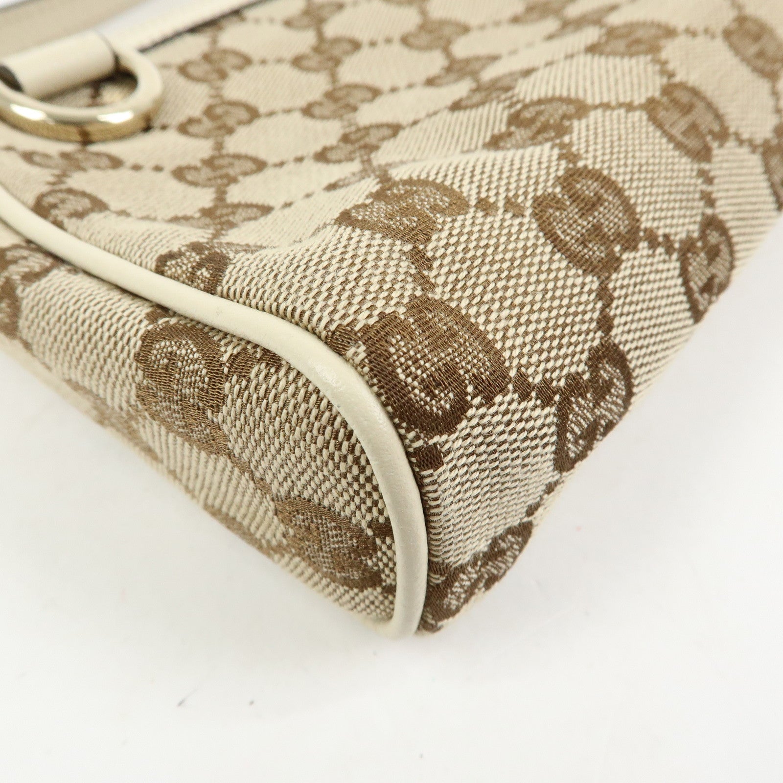 GUCCI GG Canvas Leather Accessory Pouch Hand Bag Beige White 145750