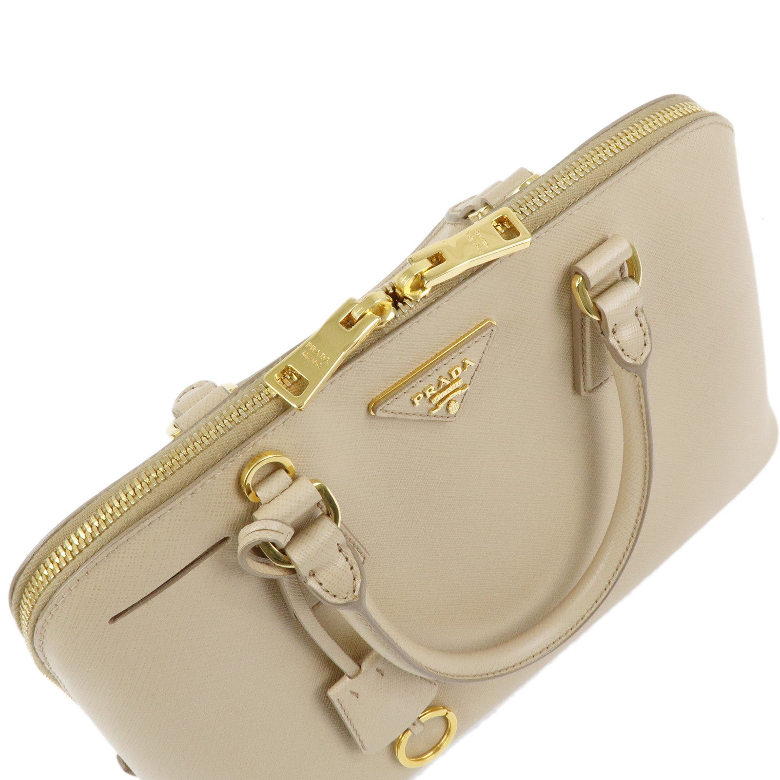 PRADA Triangle Logo Saffiano Leather 2Way Shoulder Bag Beige BL0837