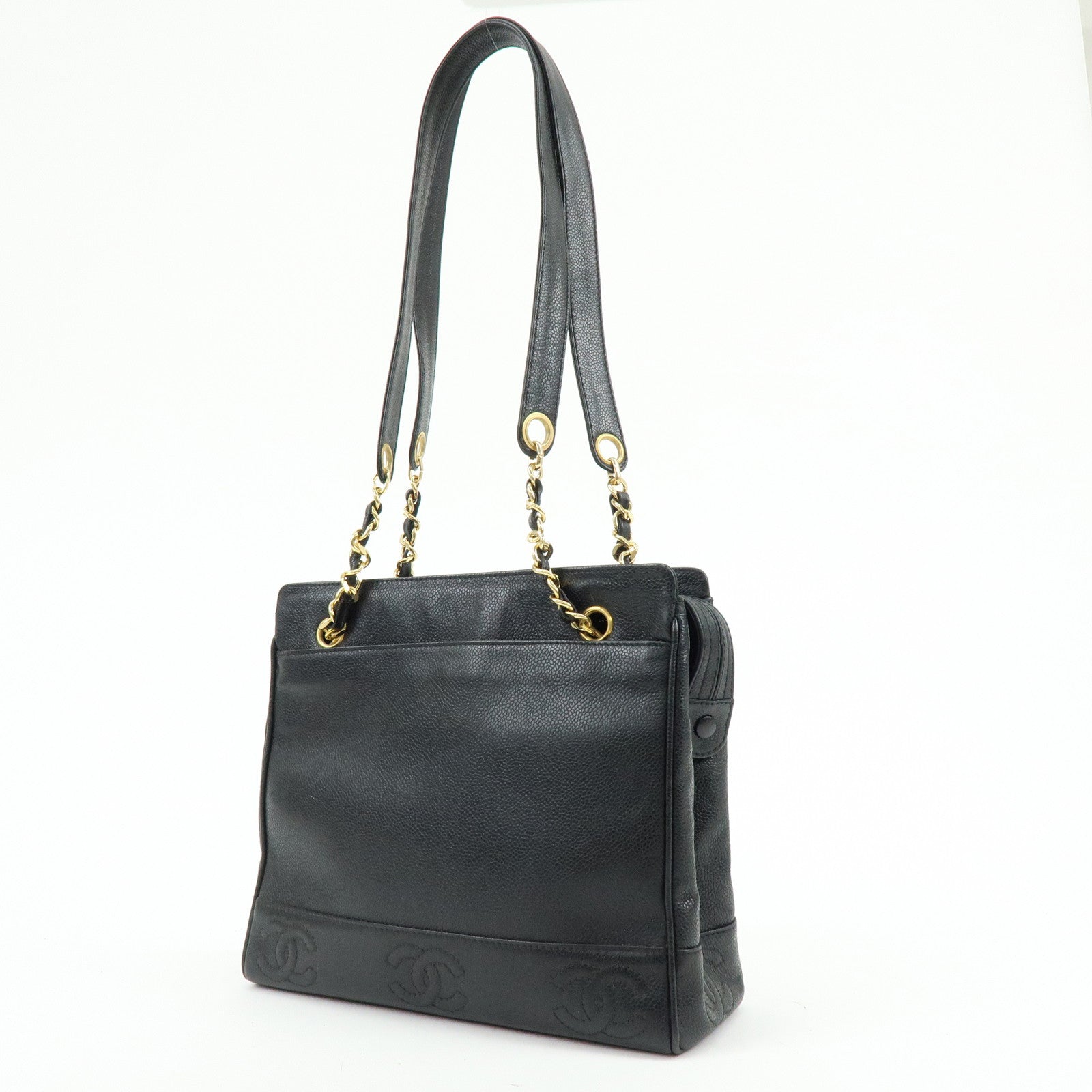 CHANEL Triple COCO Mark Caviarskin Chain Shoulder Bag Black