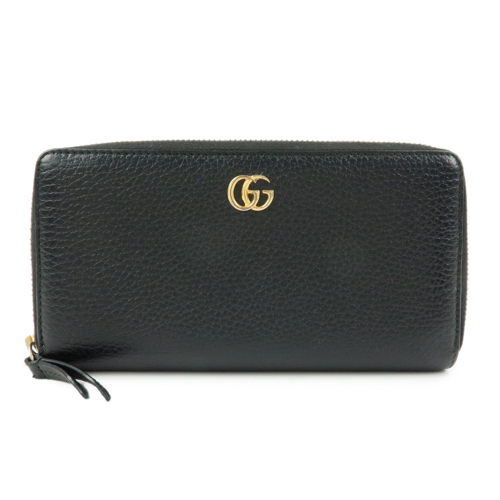 GUCCI GG Marmont Leather Round Zippy Long Wallet Black 456117