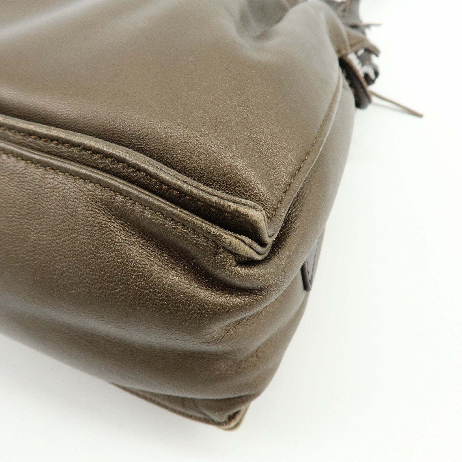 LOEWE Anagram Nappa Leather Drawstring Fringe Shoulder Bag Brown