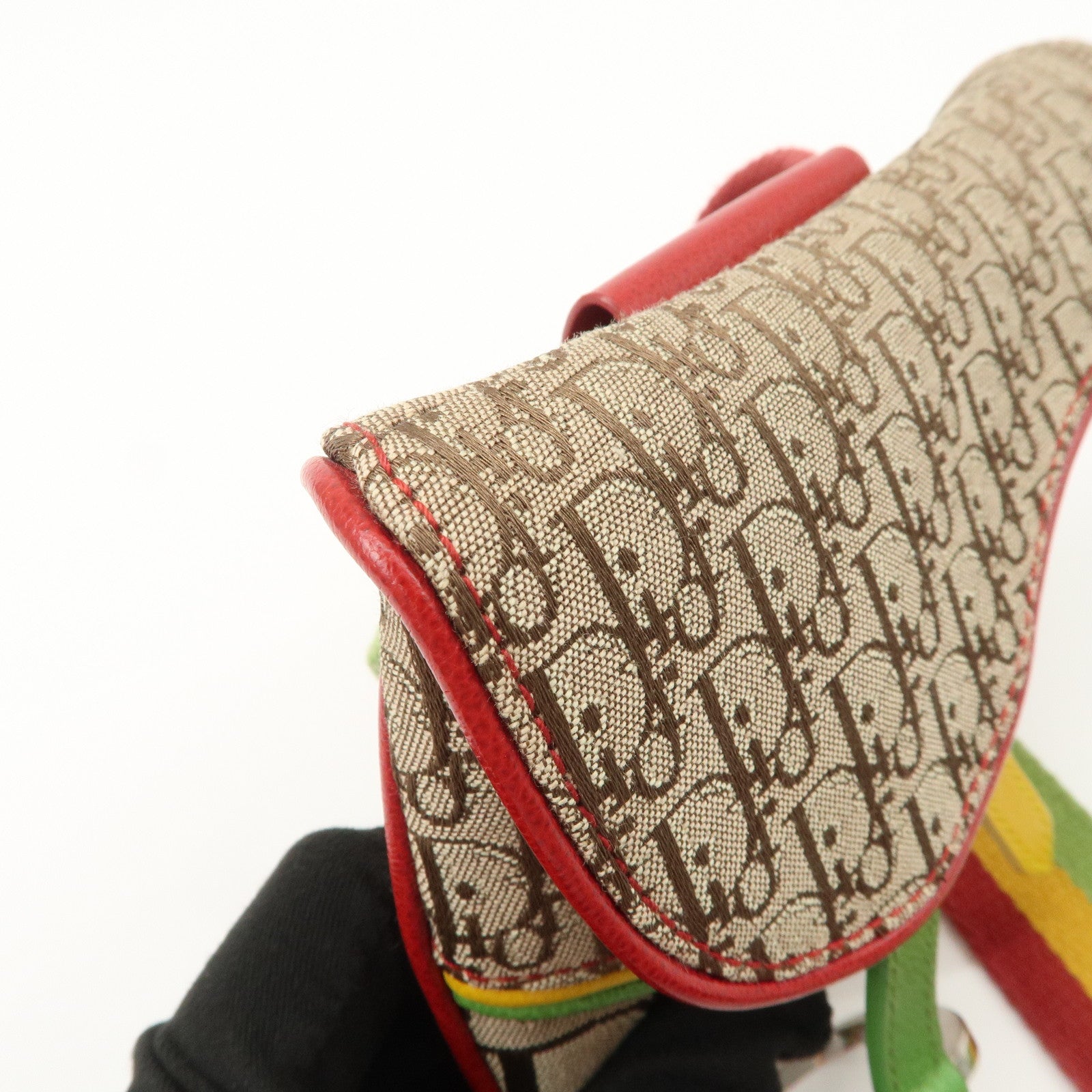 Christian Dior Rasta Trotter Canvas Waist Pouch Beige Red Yellow