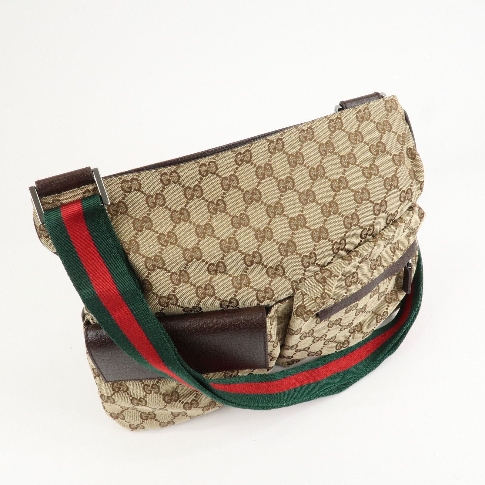 GUCCI Sherry GG Canvas Leather Shoulder Bag Beige Brown 169937