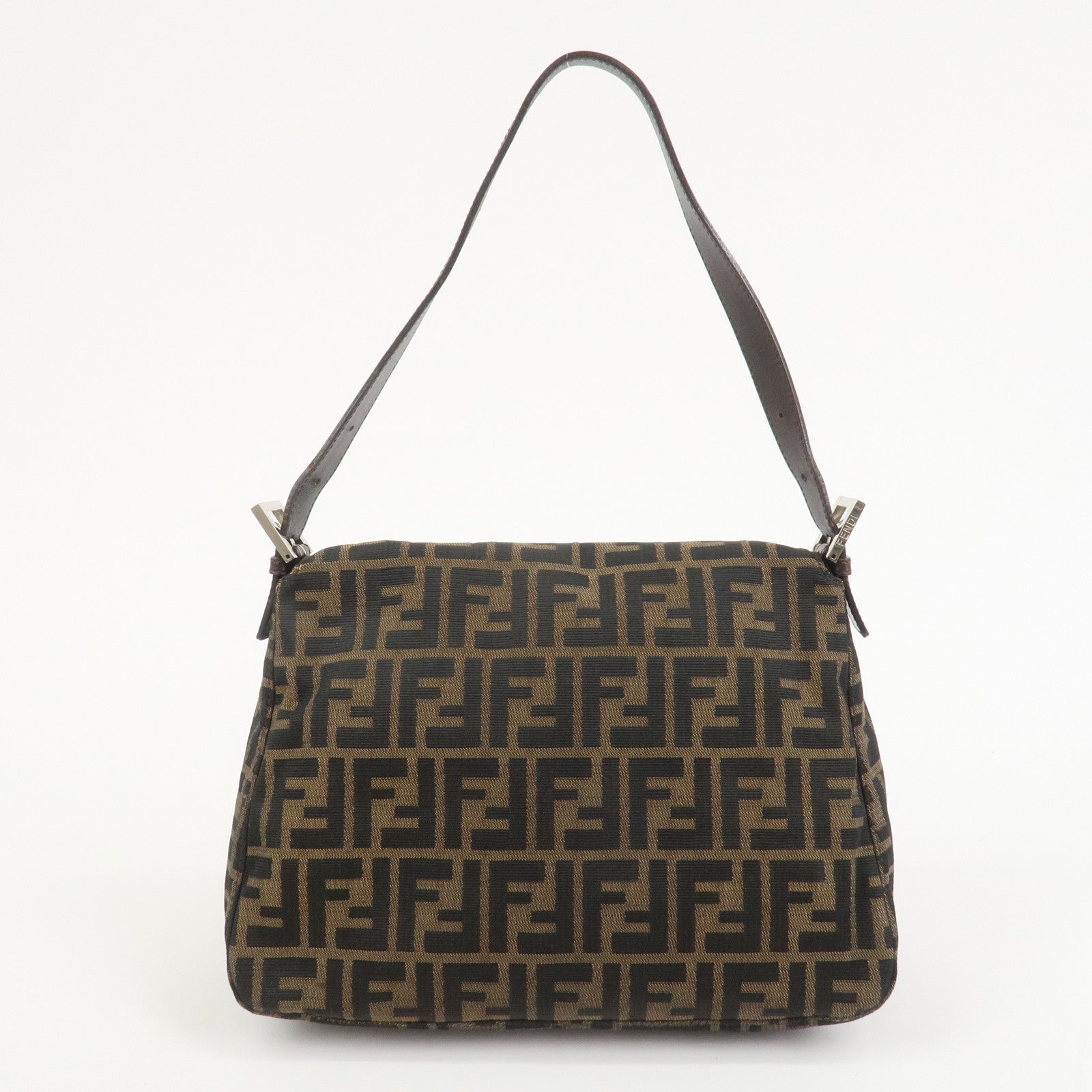 FENDI Mamma Baguette Zucca Canvas Leather Shoulder Bag Brown 26325