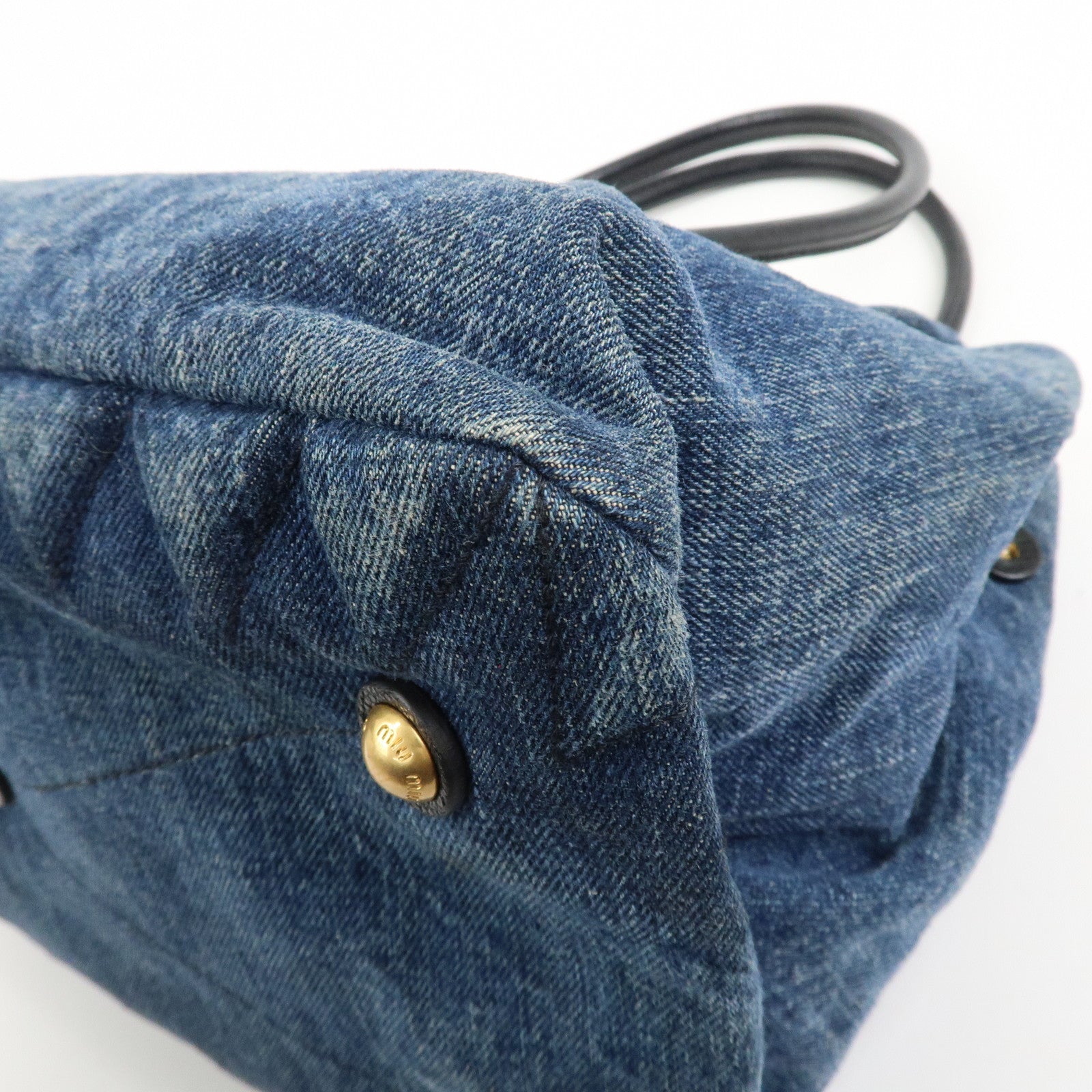 MIU MIU Biker Denim Leather Tote Bag Hand Bag Navy RR1932