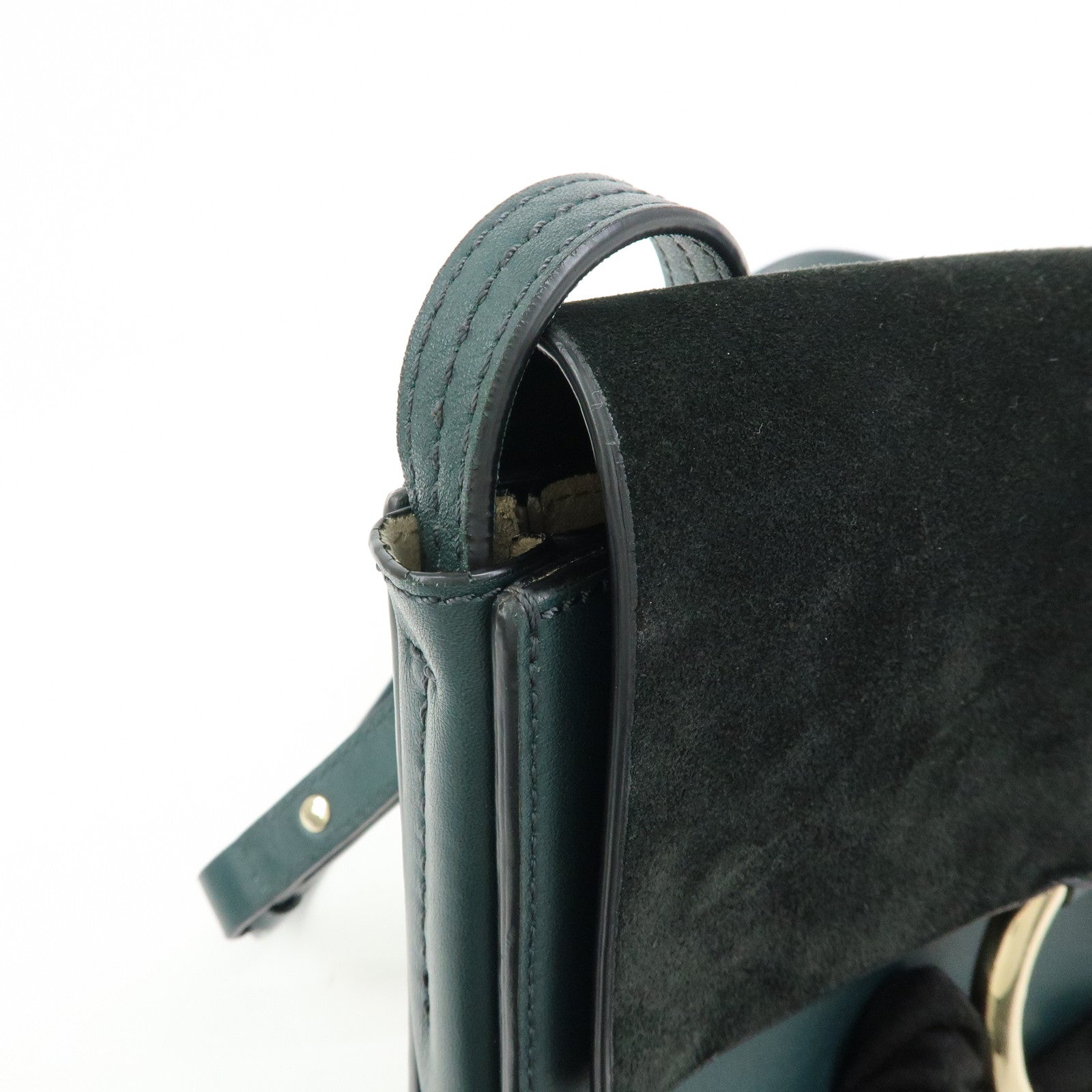 Chloe Faye Suede Leather Shoulder Bag Crossbody Bag Dark Green