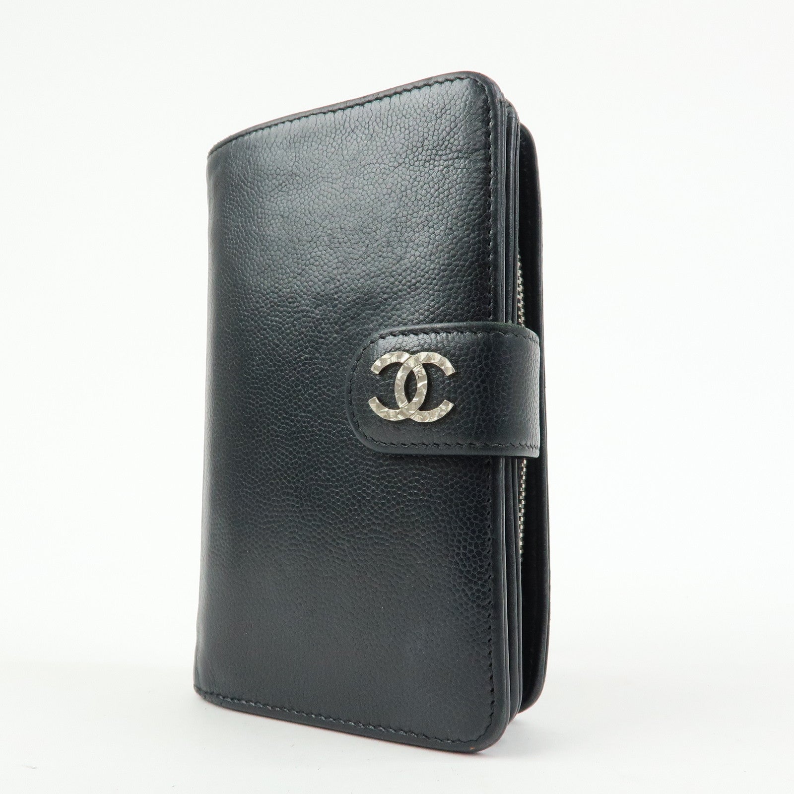 CHANEL COCO Mark Caviarskin Bi-fold Compact Wallet Black