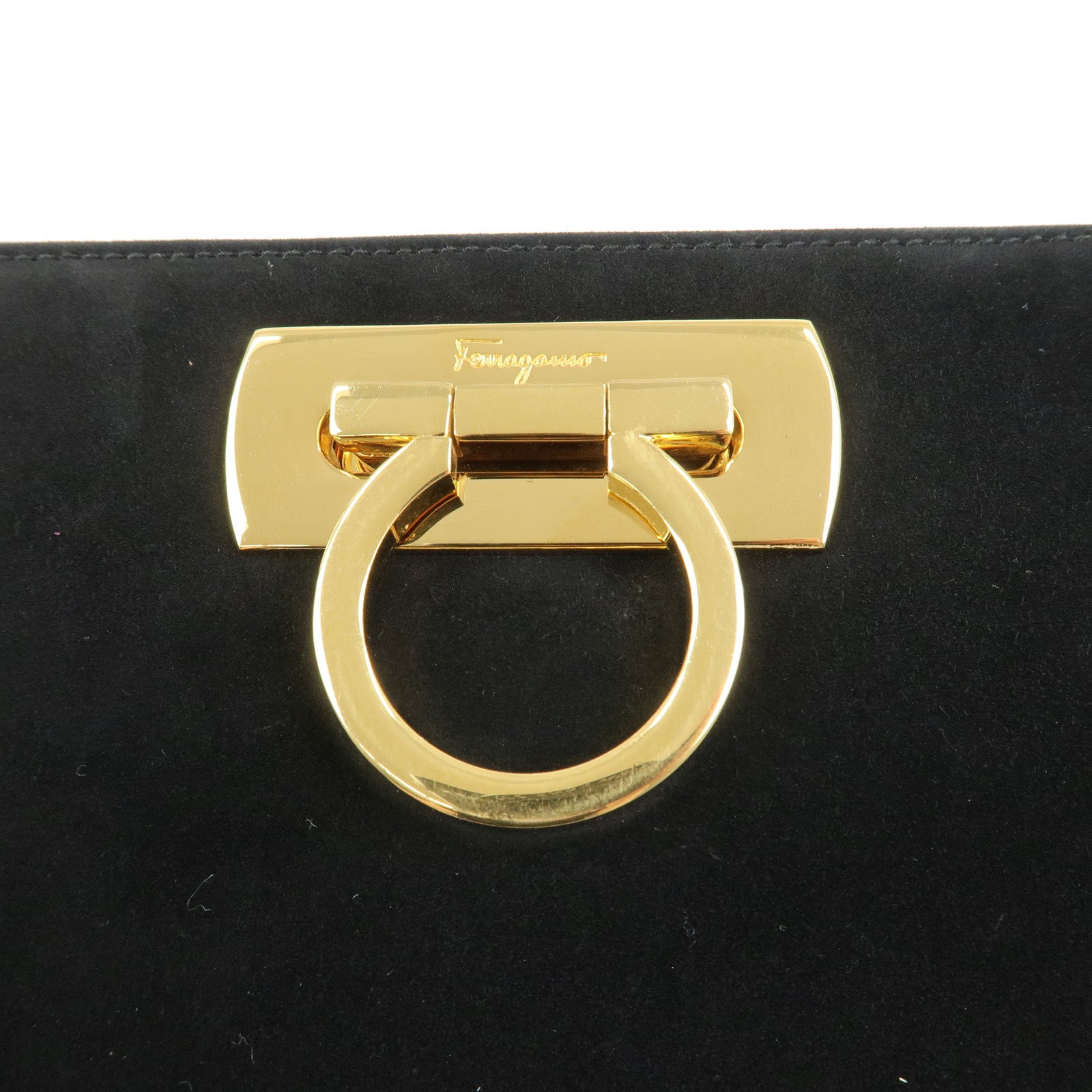 Ferragamo Gancini Suede Chain Shoulder Bag Crossbody Bag Black