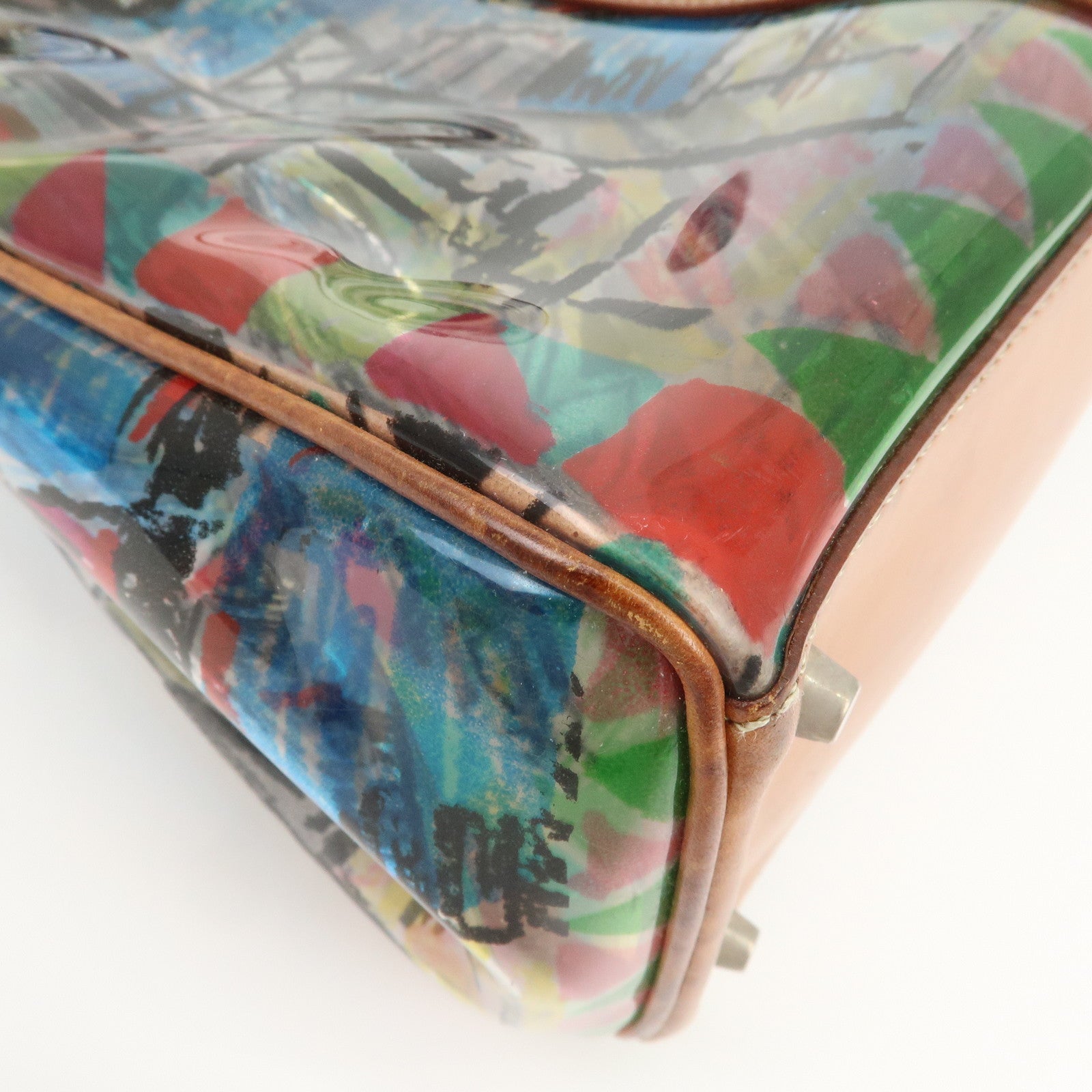PRADA Venetian Print PVC Leather Tote Bag Clear Multicolor BR2515