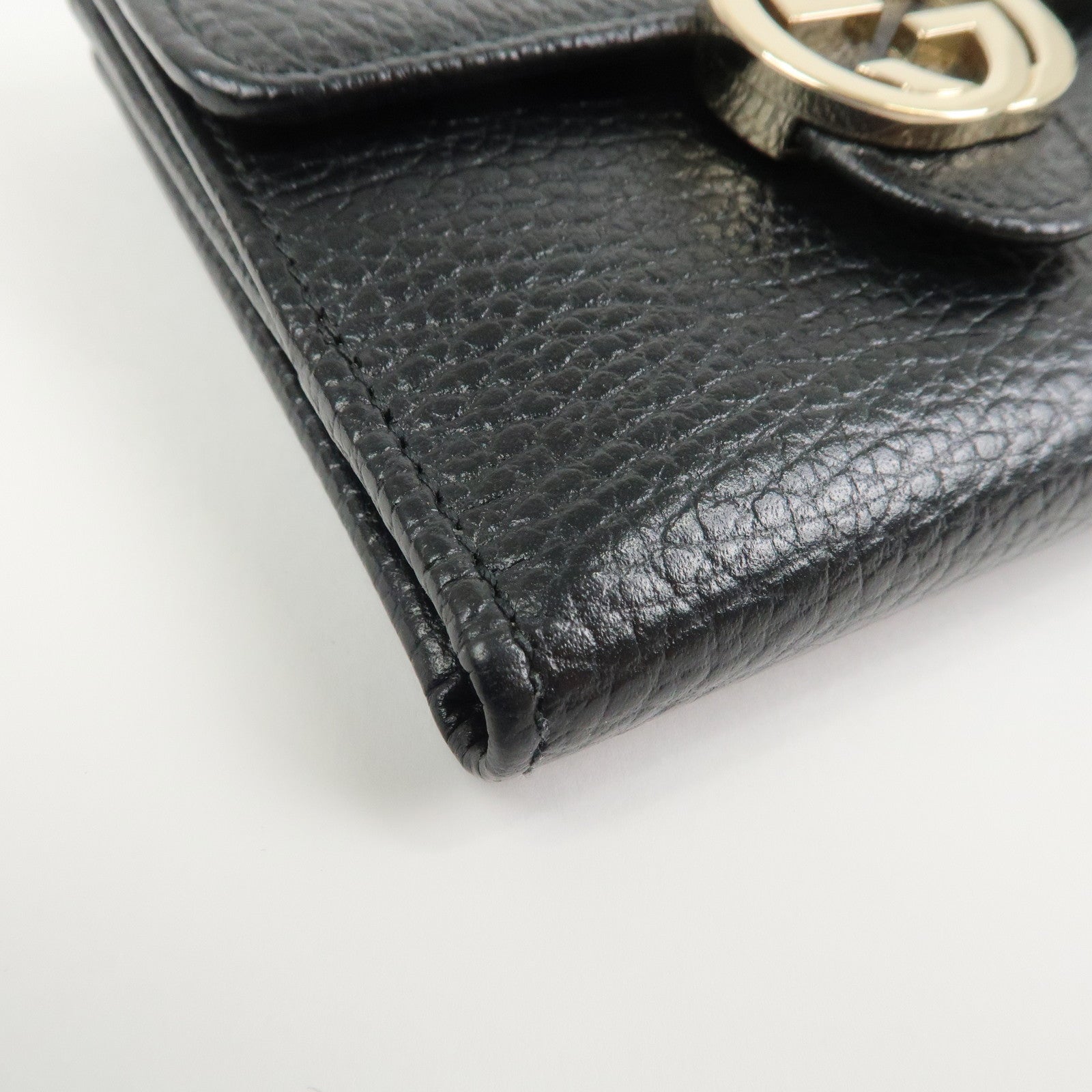 GUCCI Interlocking G Leather Bi-fold Compact Wallet Black 615525