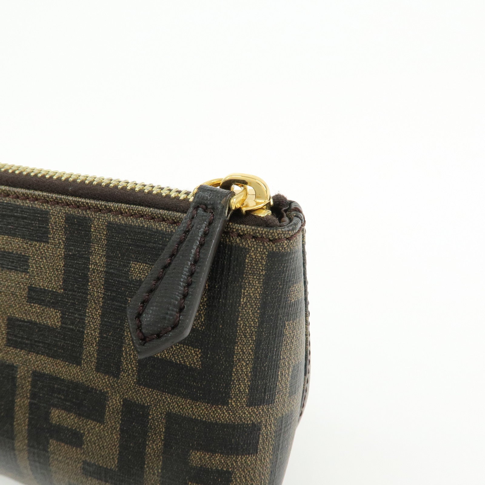 FENDI Zucca PVC Leather Cosmetic Pouch Brown Black 7N0074