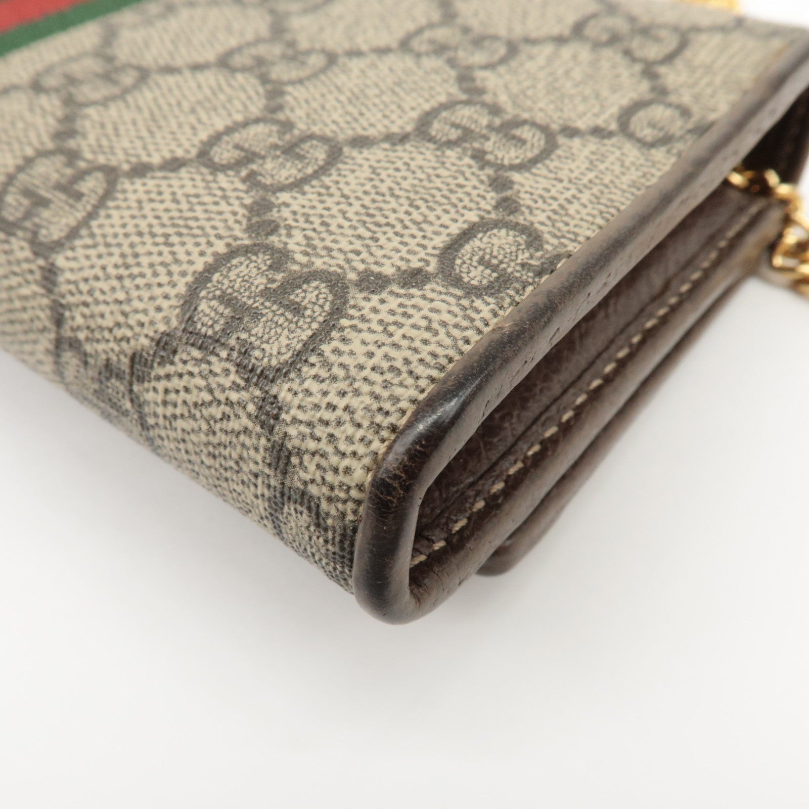 GUCCI Ophidia GG Supreme Leather Chain Wallet Beige Brown 546592 Used